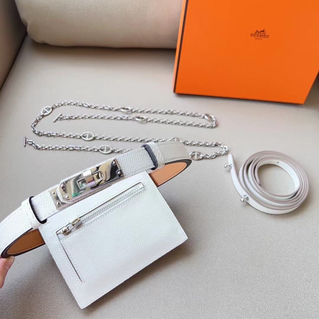 Alternative view of hm kelly belt 18mm with kelly pocket white epsom silver hardware
