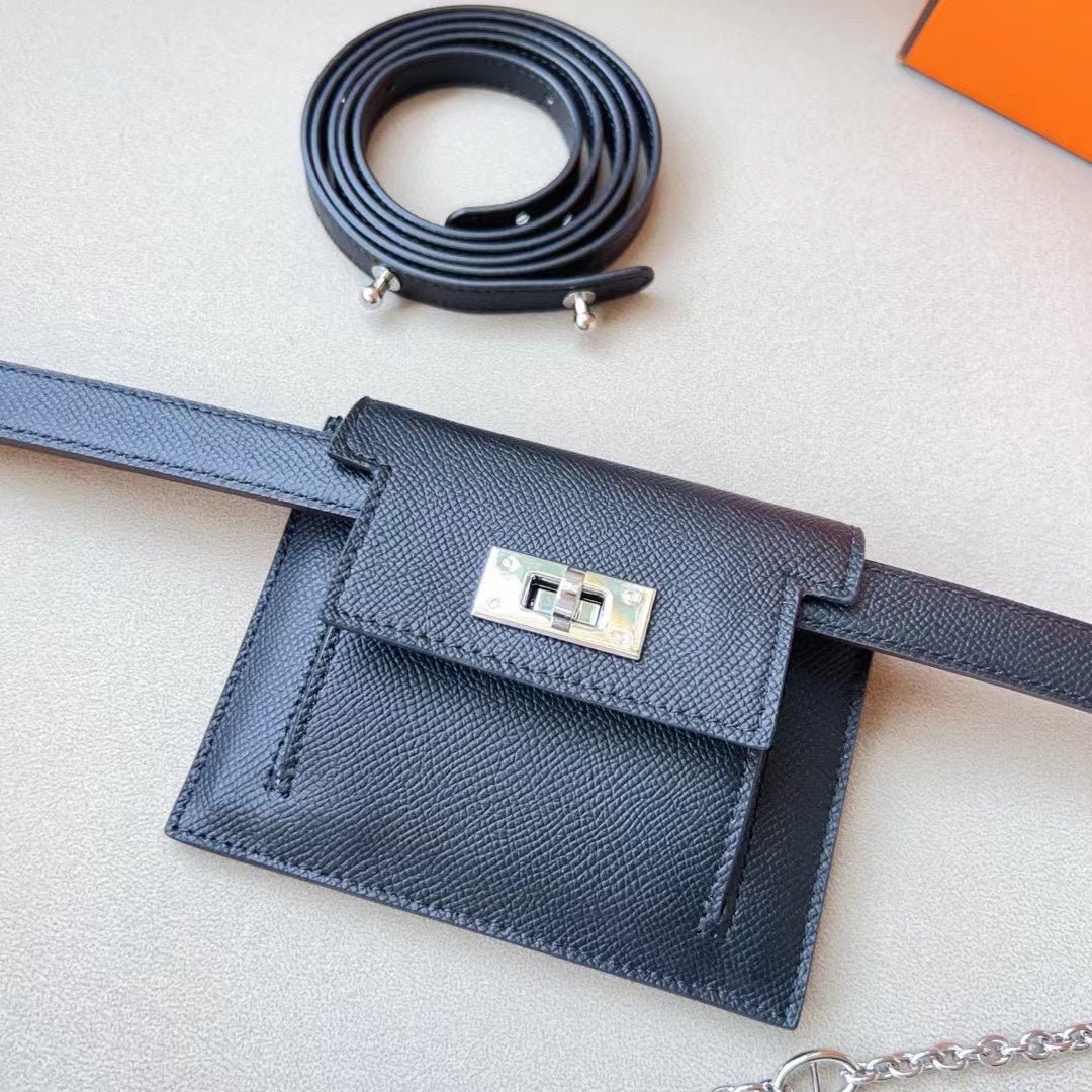 hm kelly belt 18mm with kelly pocket black epsom silver hardware - Image 4