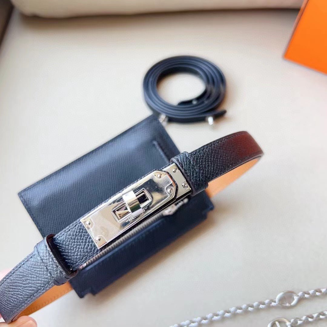 hm kelly belt 18mm with kelly pocket black epsom silver hardware - Image 5