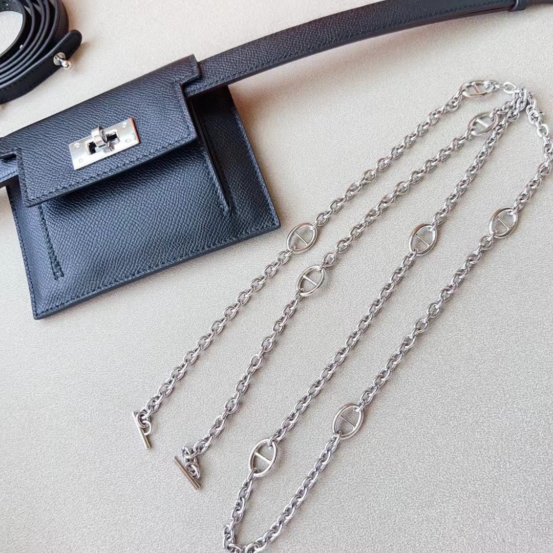 hm kelly belt 18mm with kelly pocket black epsom silver hardware - Image 8