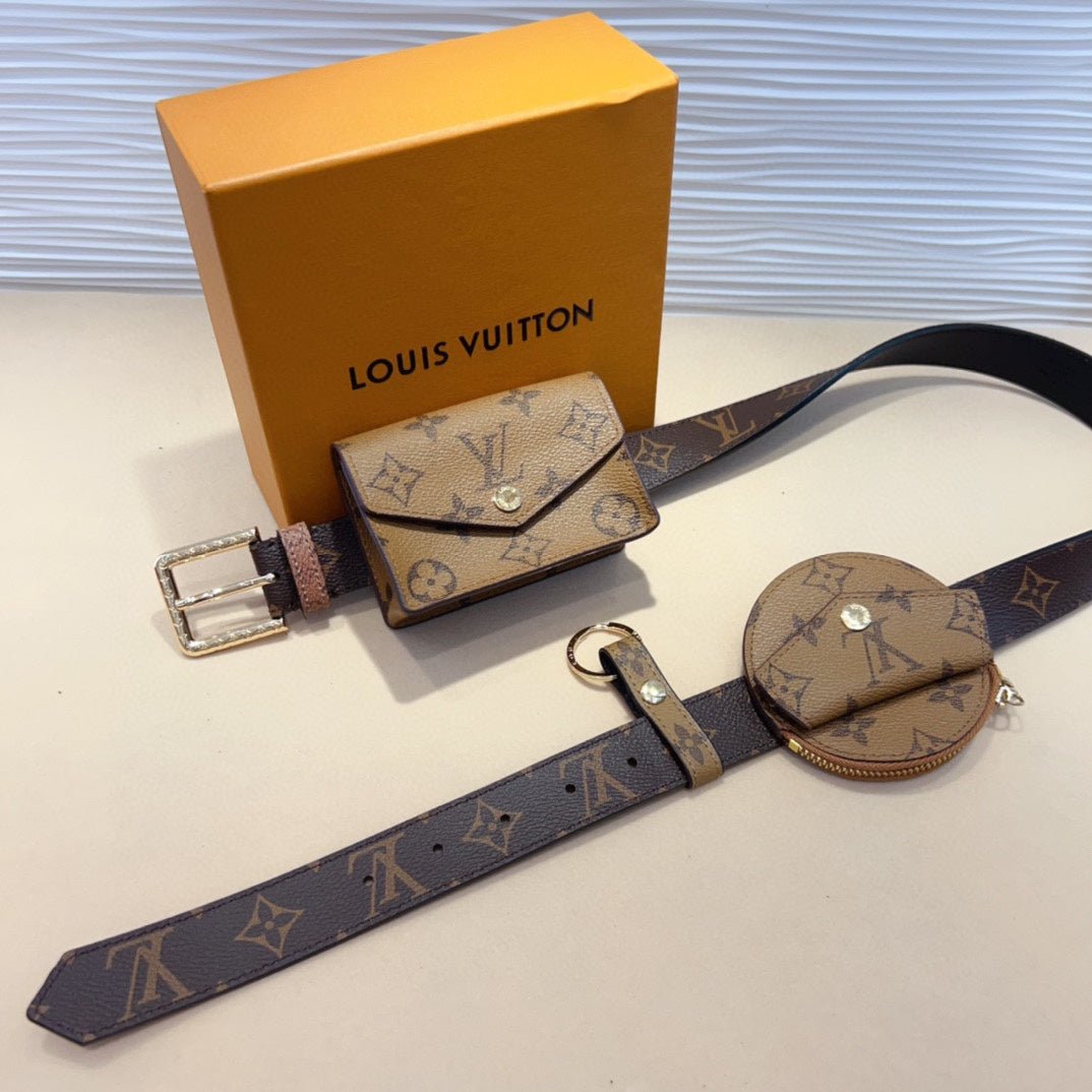 LV MULTI POCKET 30MM BELT IN CAMEL BROWN MONOGRAM CALFSKIN SILVER HARDWARE - Image 5