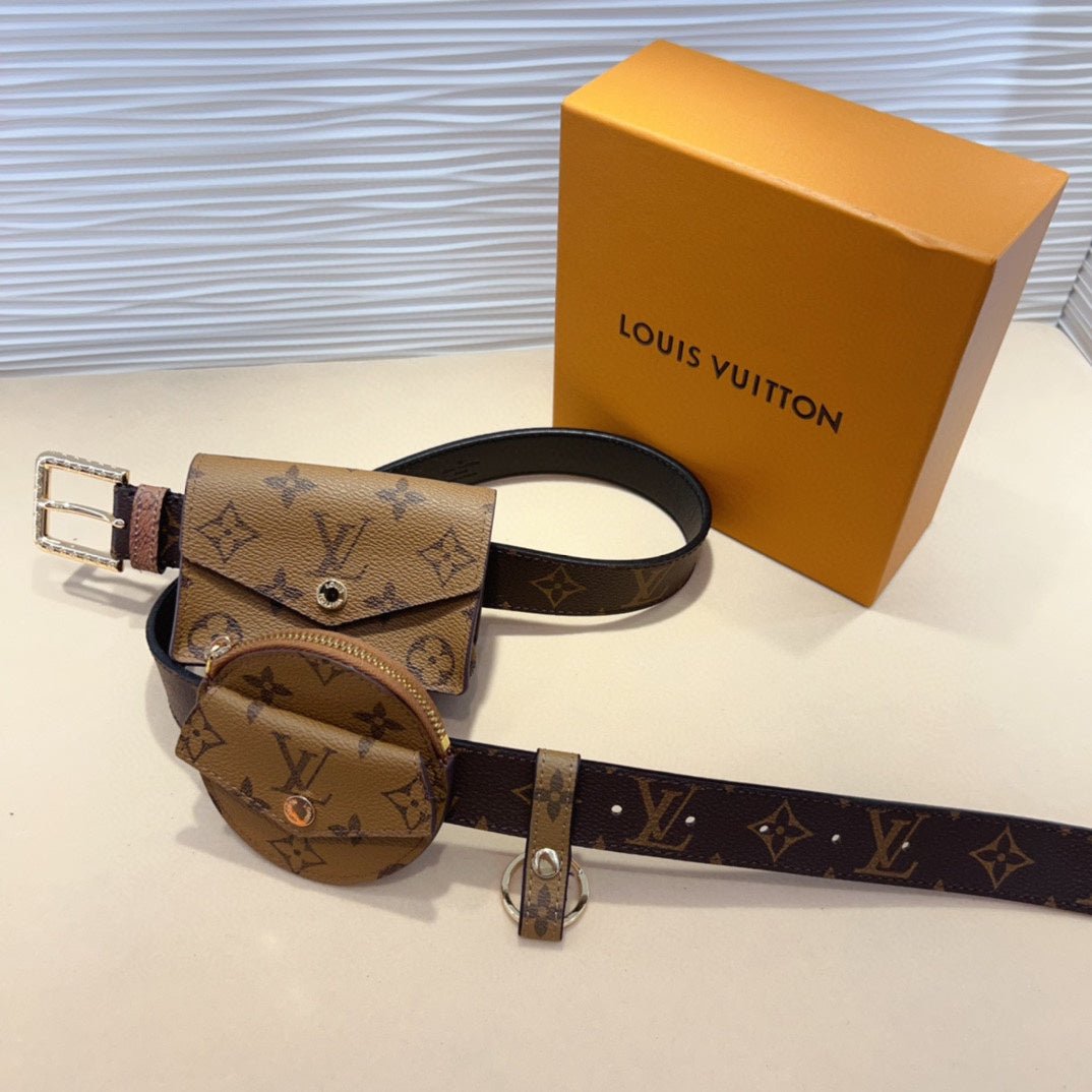LV MULTI POCKET 30MM BELT IN CAMEL BROWN MONOGRAM CALFSKIN SILVER HARDWARE - Image 4