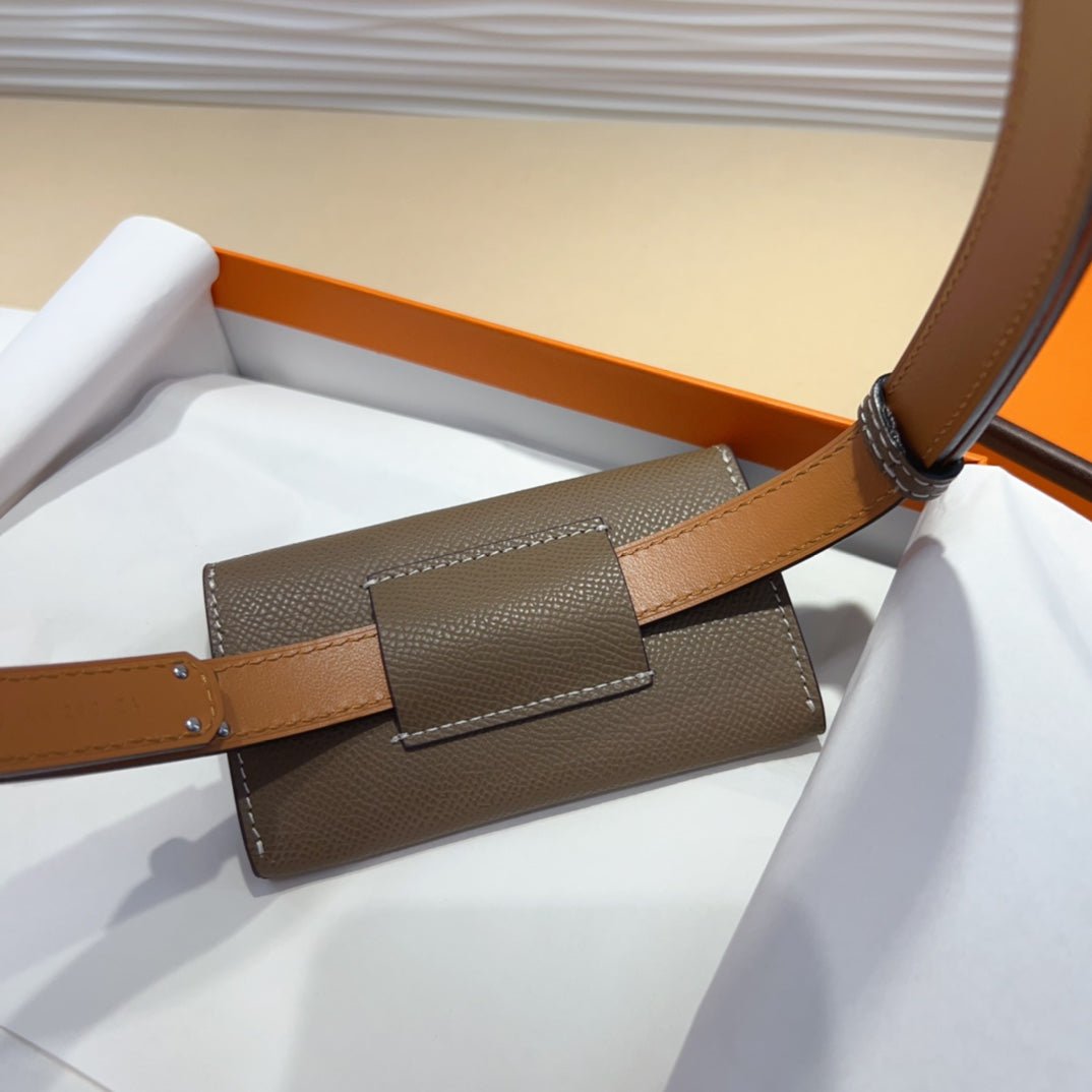 HM KELLY POCKET 18MM BELT CHOCOLATE BROWN LEATHER SILVER HARDWARE - Image 8