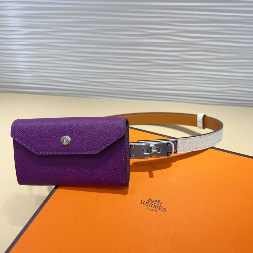 HM KELLY VIOLET PURPLE POCKET 18MM BELT WHITE LEATHER SILVER HARDWARE