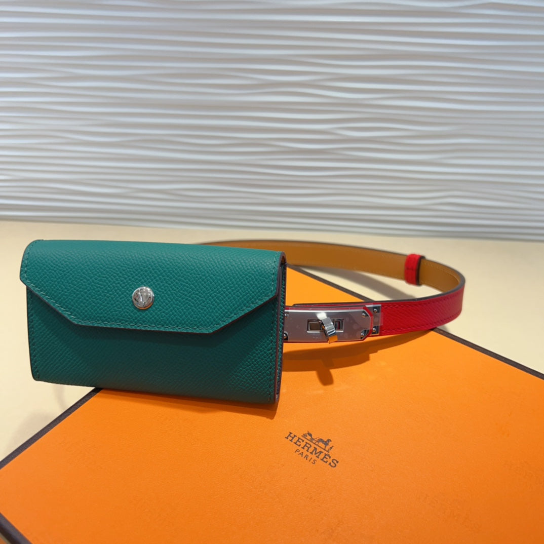 Alternative view of HM KELLY TEAL GREEN POCKET 18MM BELT CHERRY RED LEATHER SILVER HARDWARE