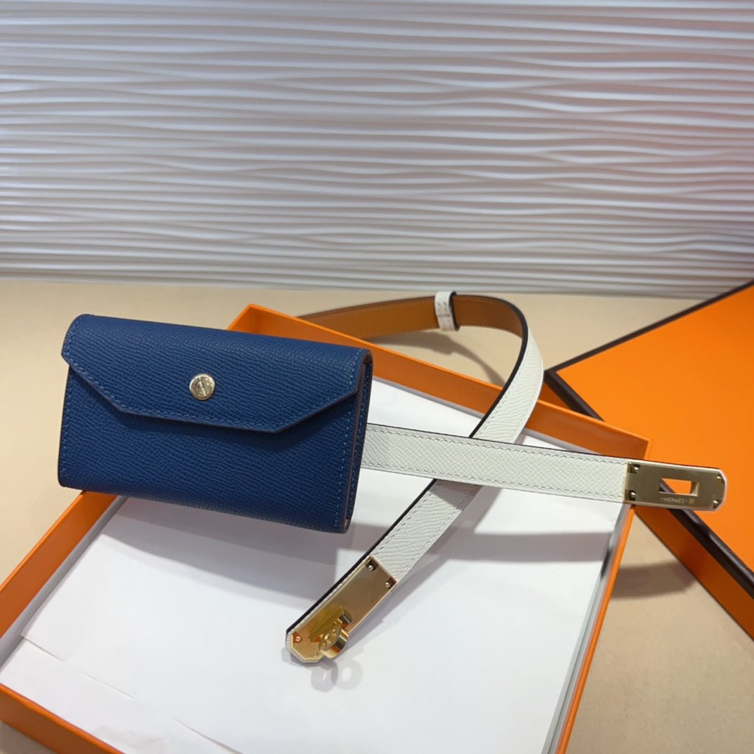 Alternative view of HM KELLY NAVY BLUE POCKET 18MM BELT WHITE LEATHER GOLD HARDWARE
