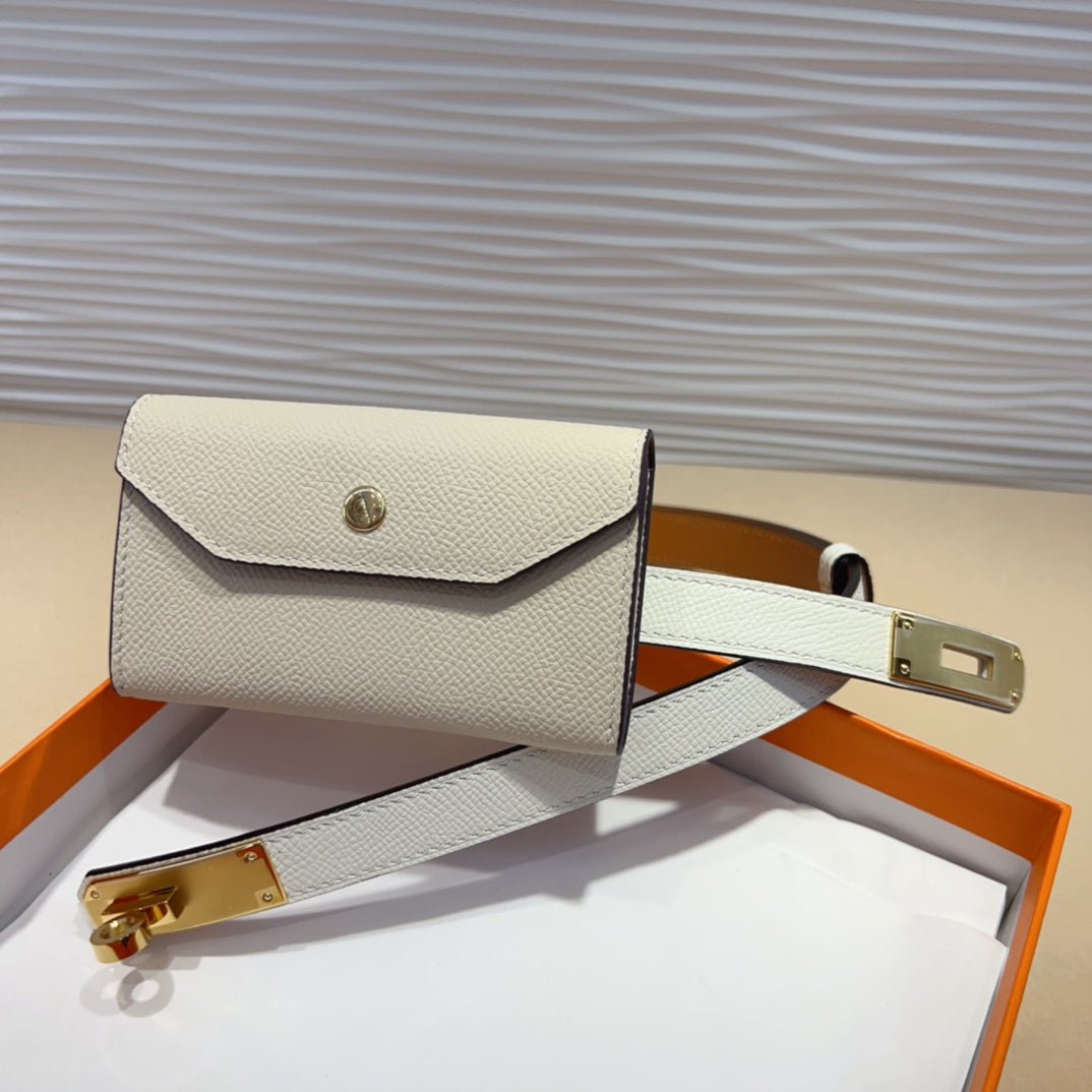 Alternative view of HM KELLY POCKET 18MM BELT WHITE LEATHER GOLD HARDWARE