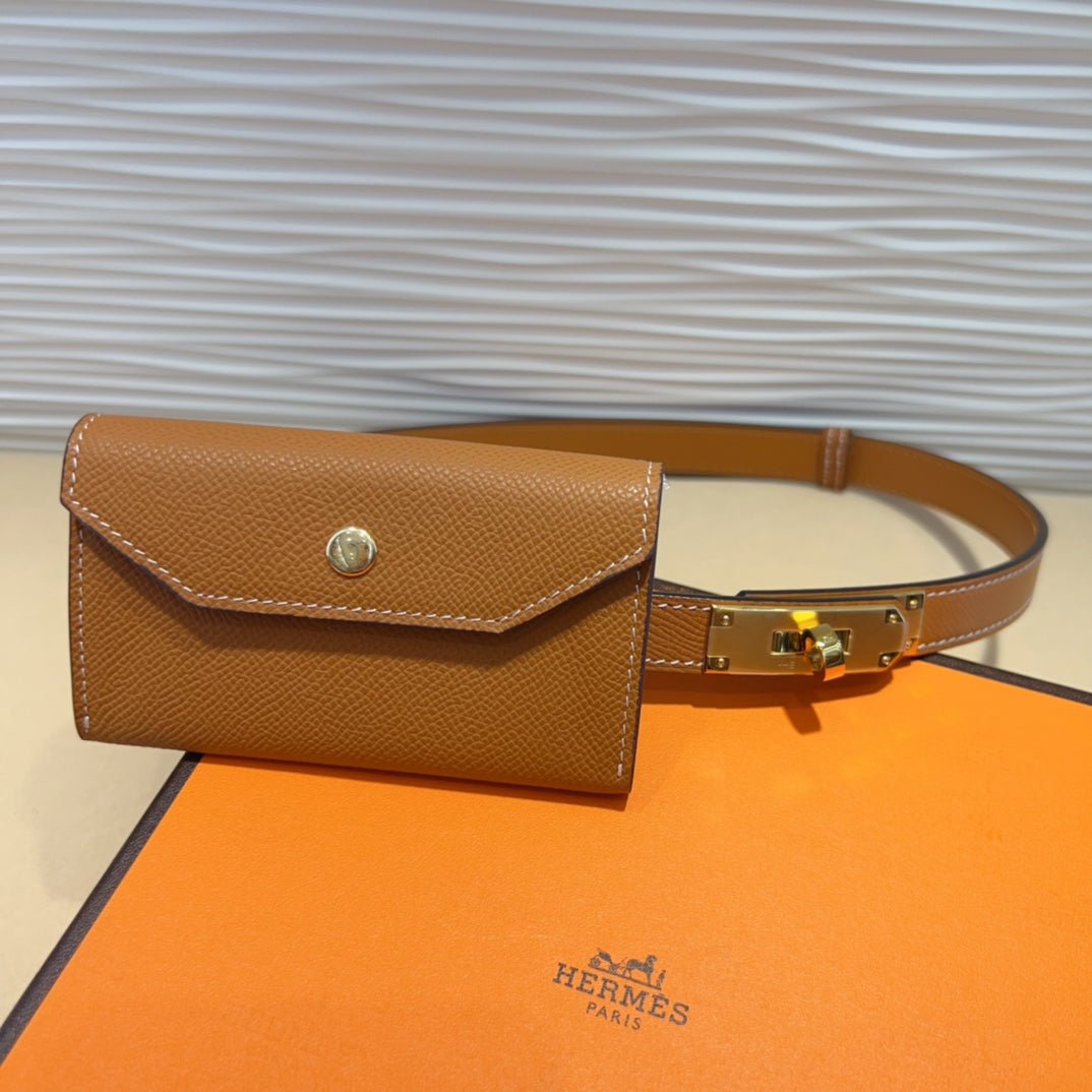 Alternative view of HM KELLY POCKET 18MM BELT CINNAMON BROWN LEATHER GOLD HARDWARE
