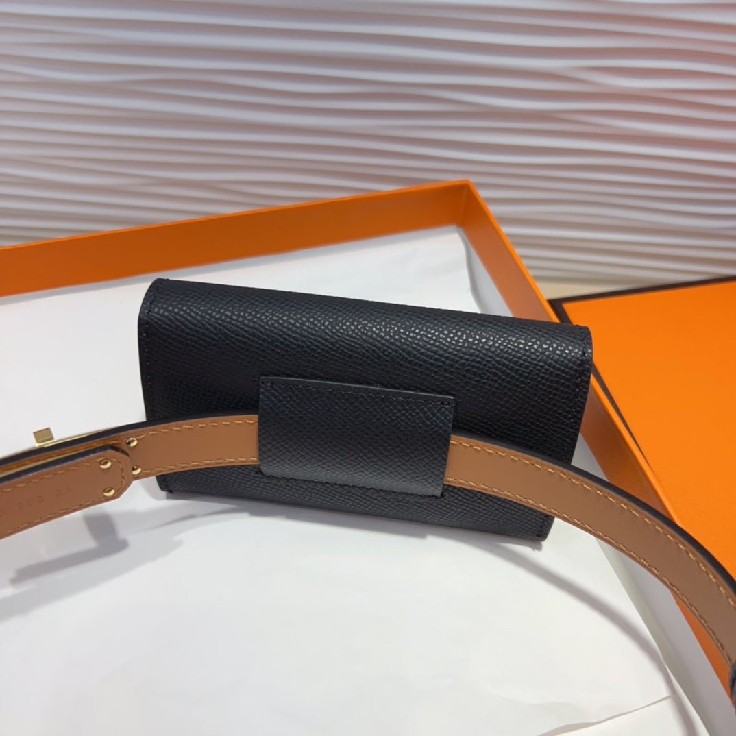 HERMES Black Grain Belt Purse - Image 7