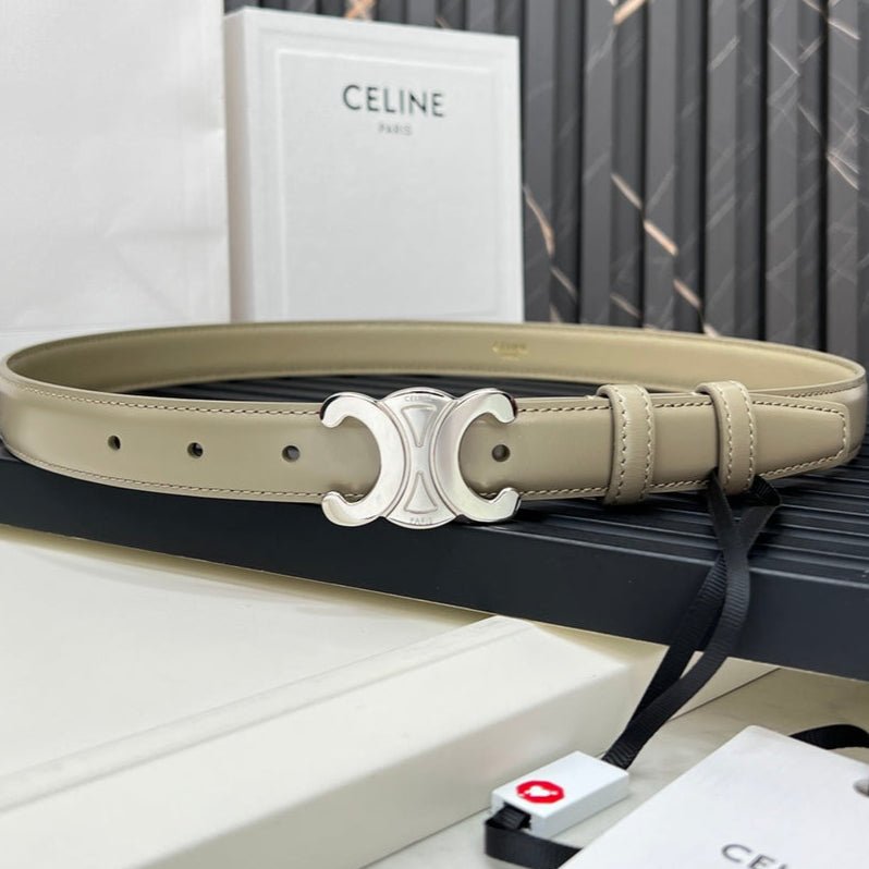 CELINE Beige Silver Triomphe Belt