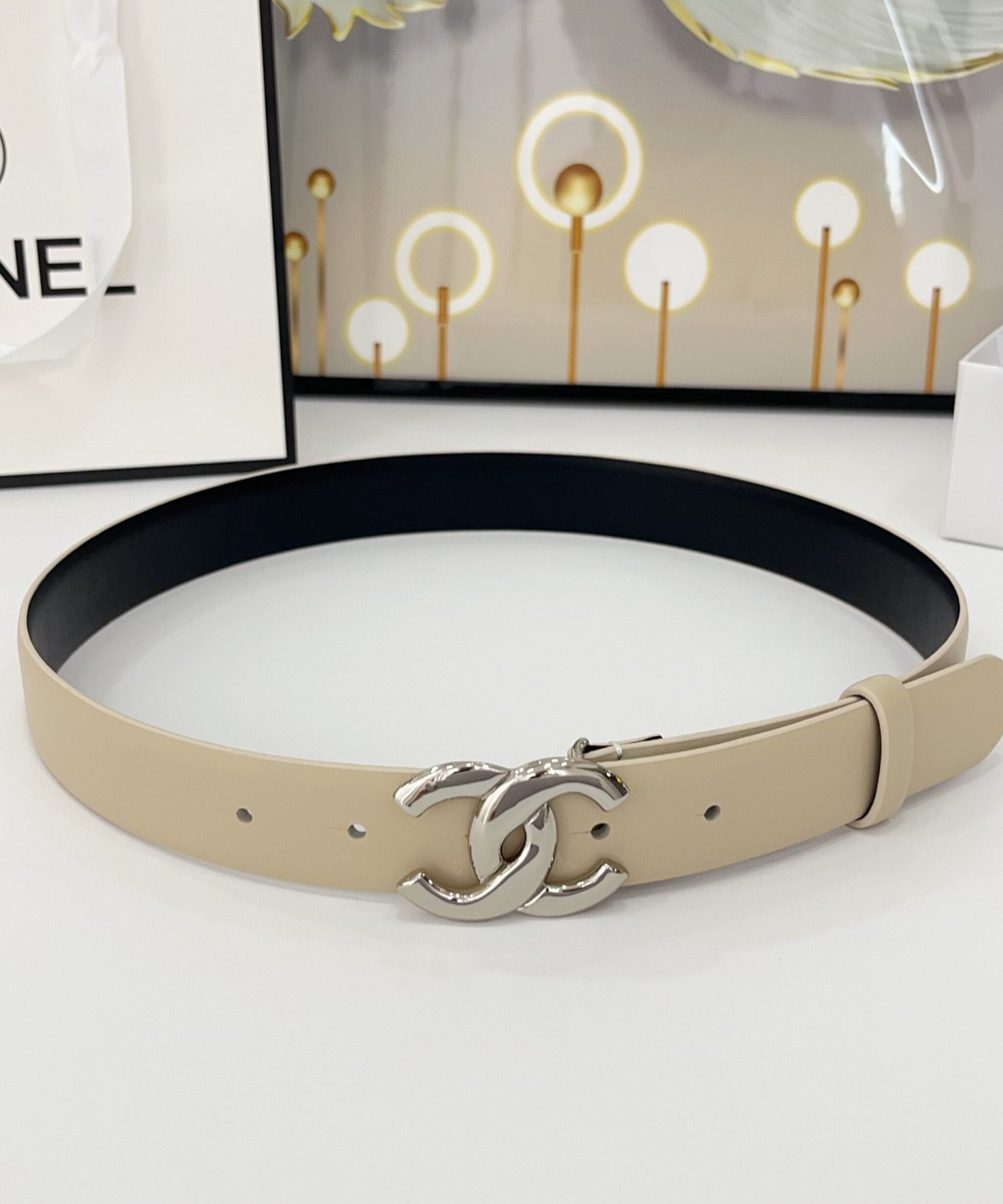 Chanel Beige Silver Solid Belt
