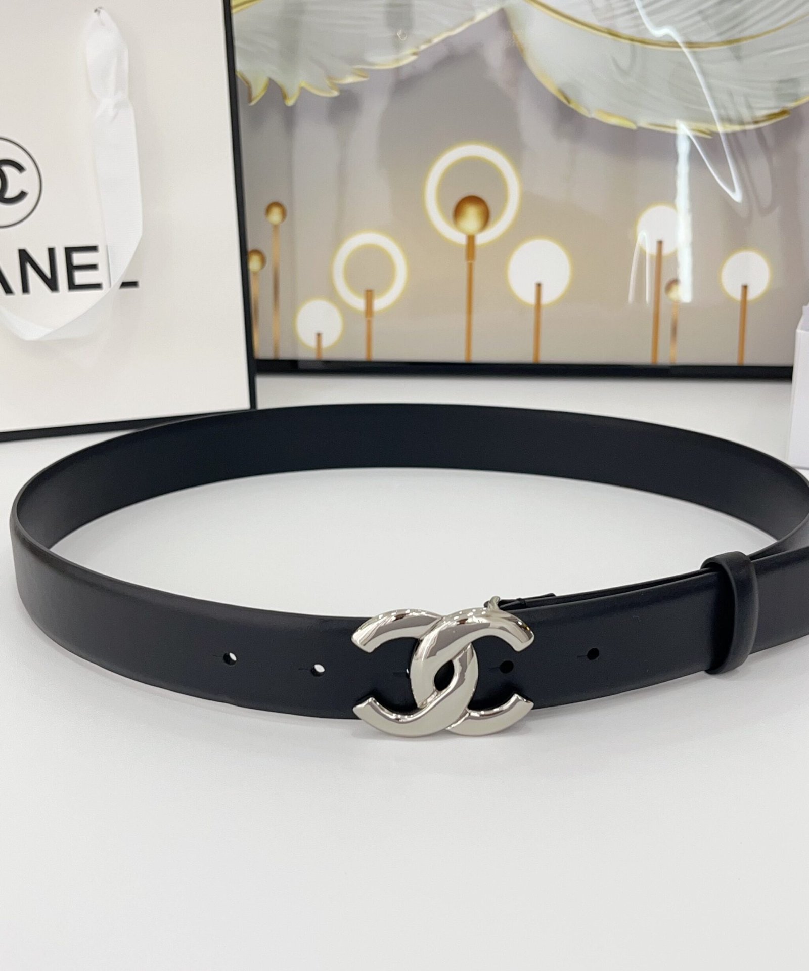 Chanel Black Silver Solid Belt