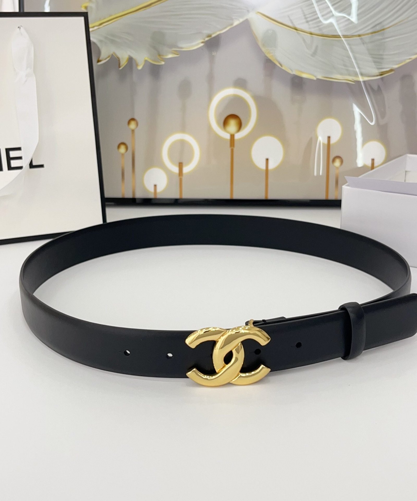 Chanel Black Gold Solid Belt