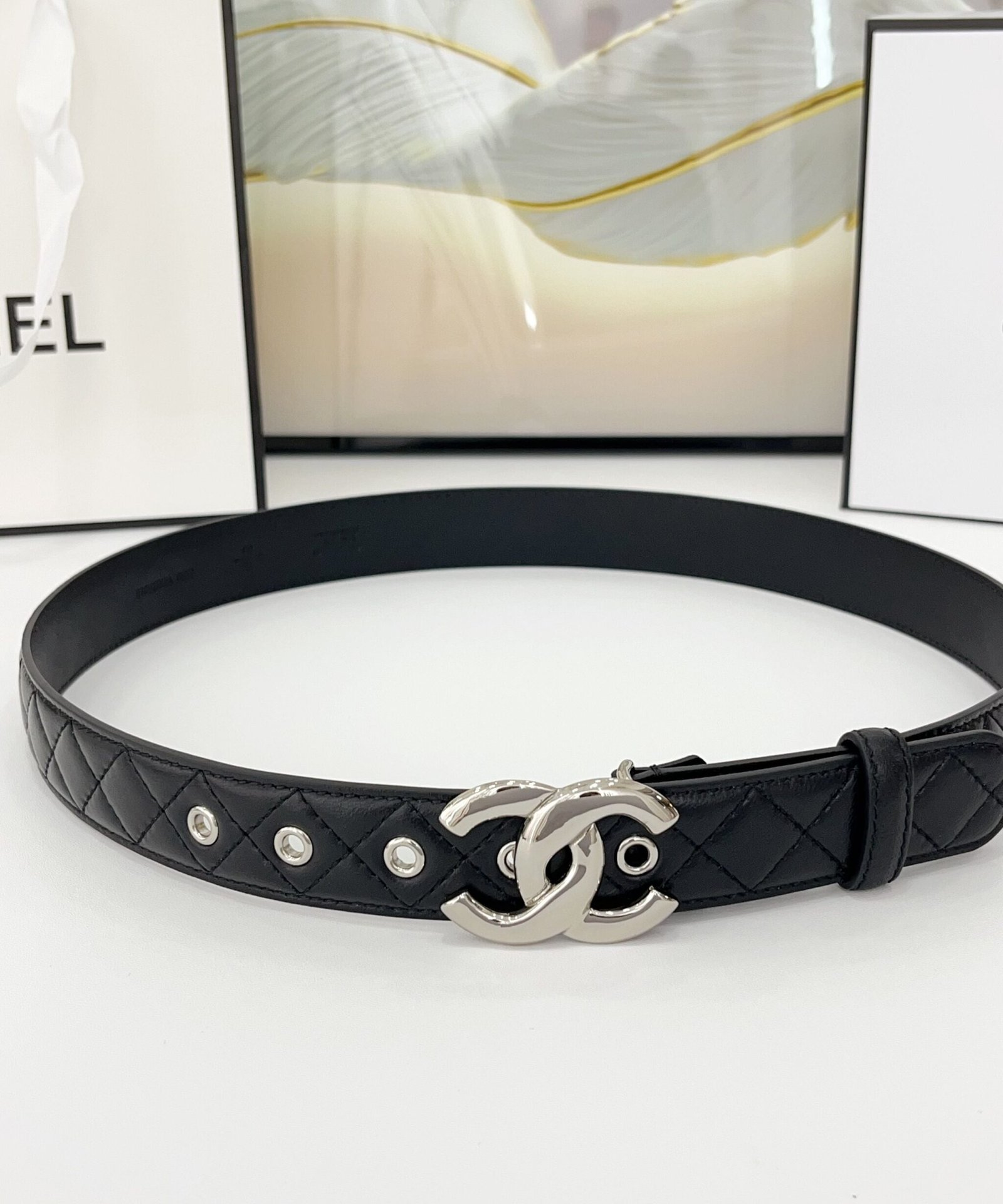 Chanel Quilt Solid Silver Belt