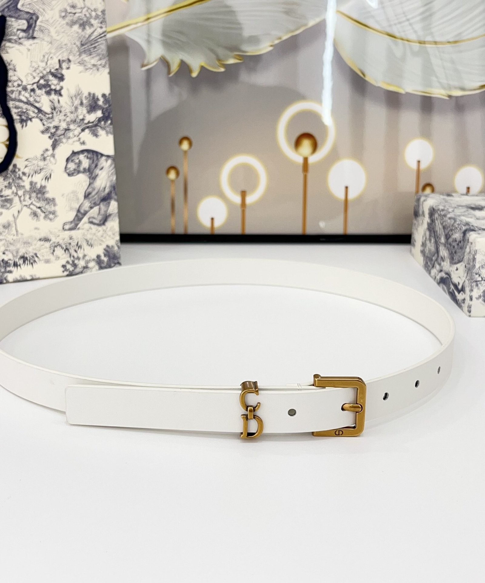 Dior White Calfskin Gold Pin Buckle Belt