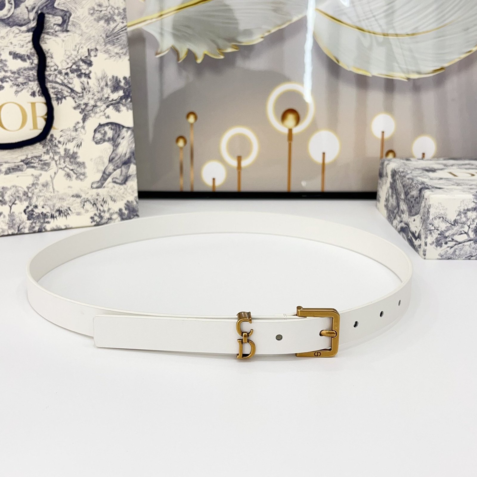 Dior White Calfskin Gold Pin Buckle Belt