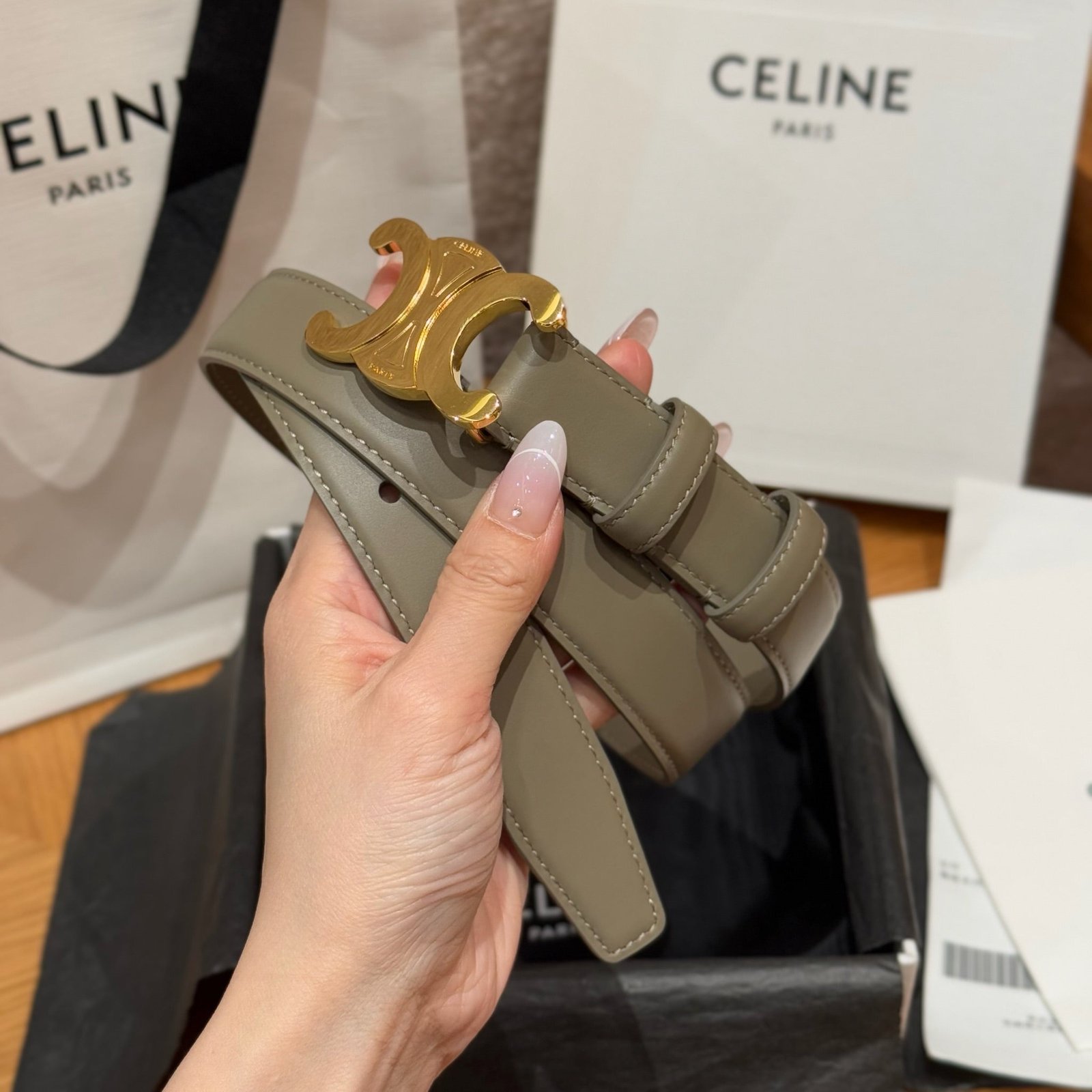 Alternative view of CELINE Brown Gold Triomphe Belt