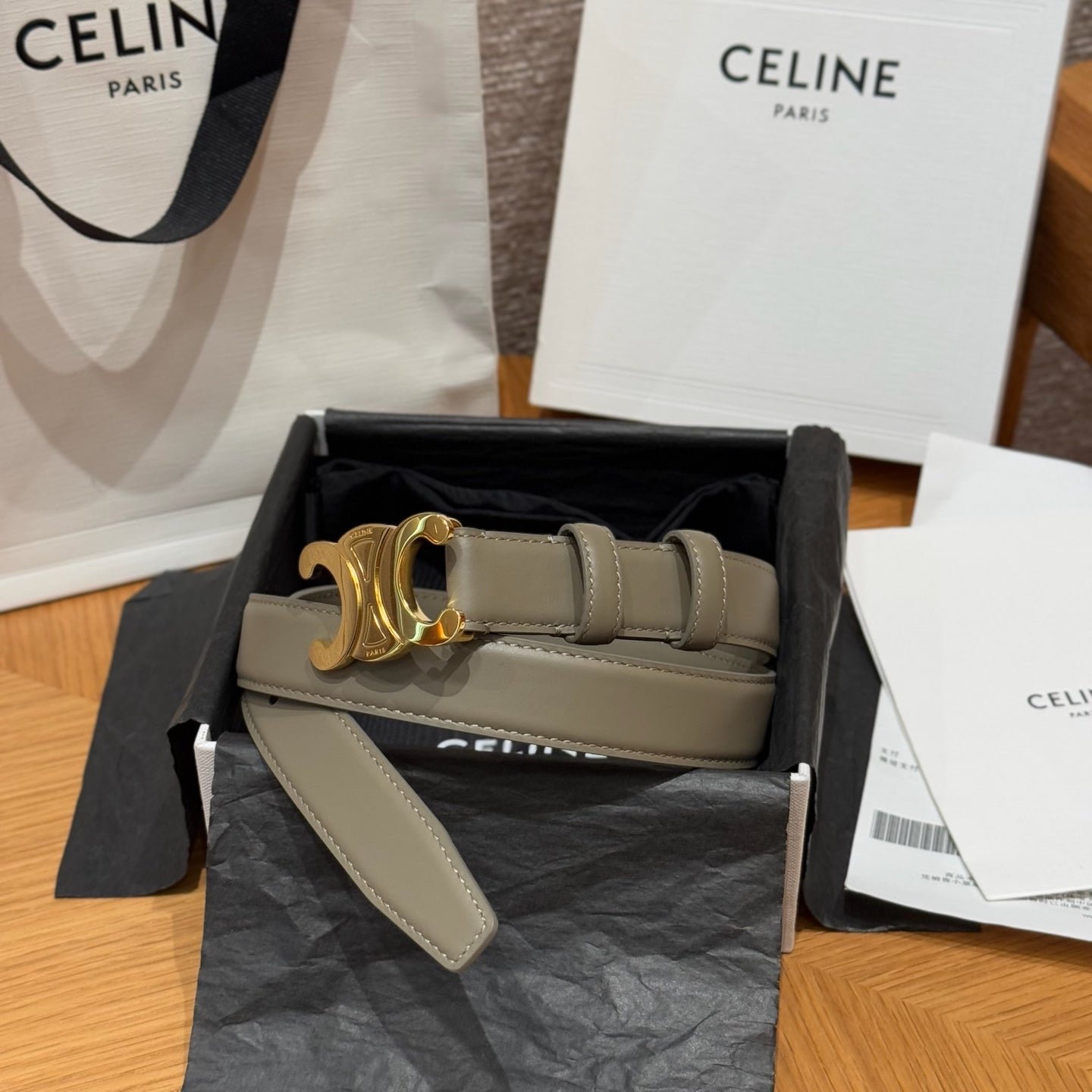 CELINE Brown Gold Triomphe Belt