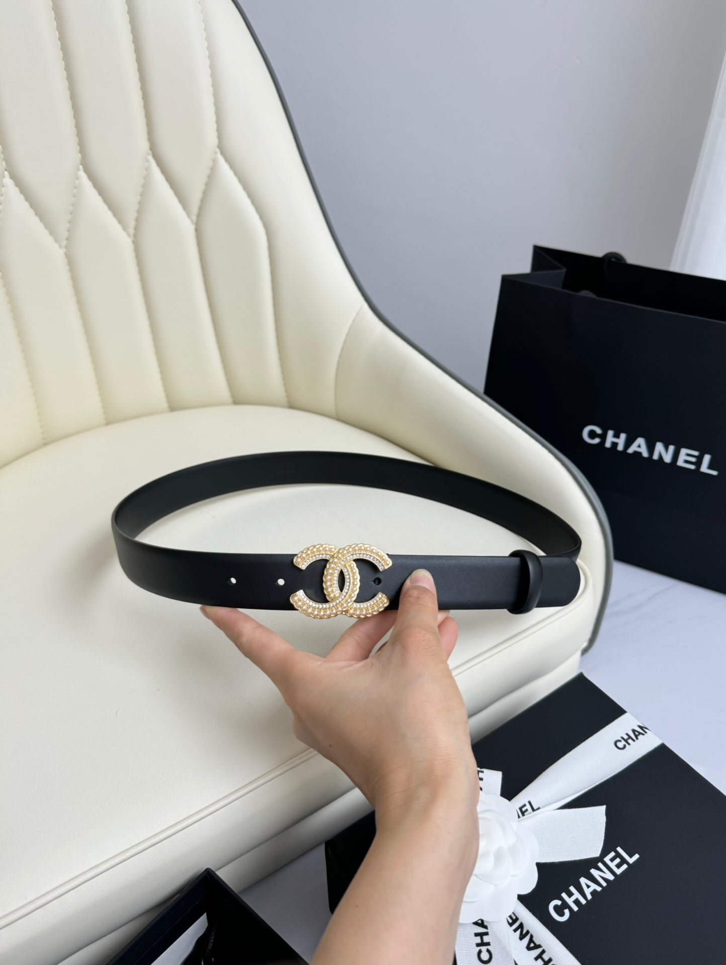Chanel Black Pearl Crystal Belt - Image 7