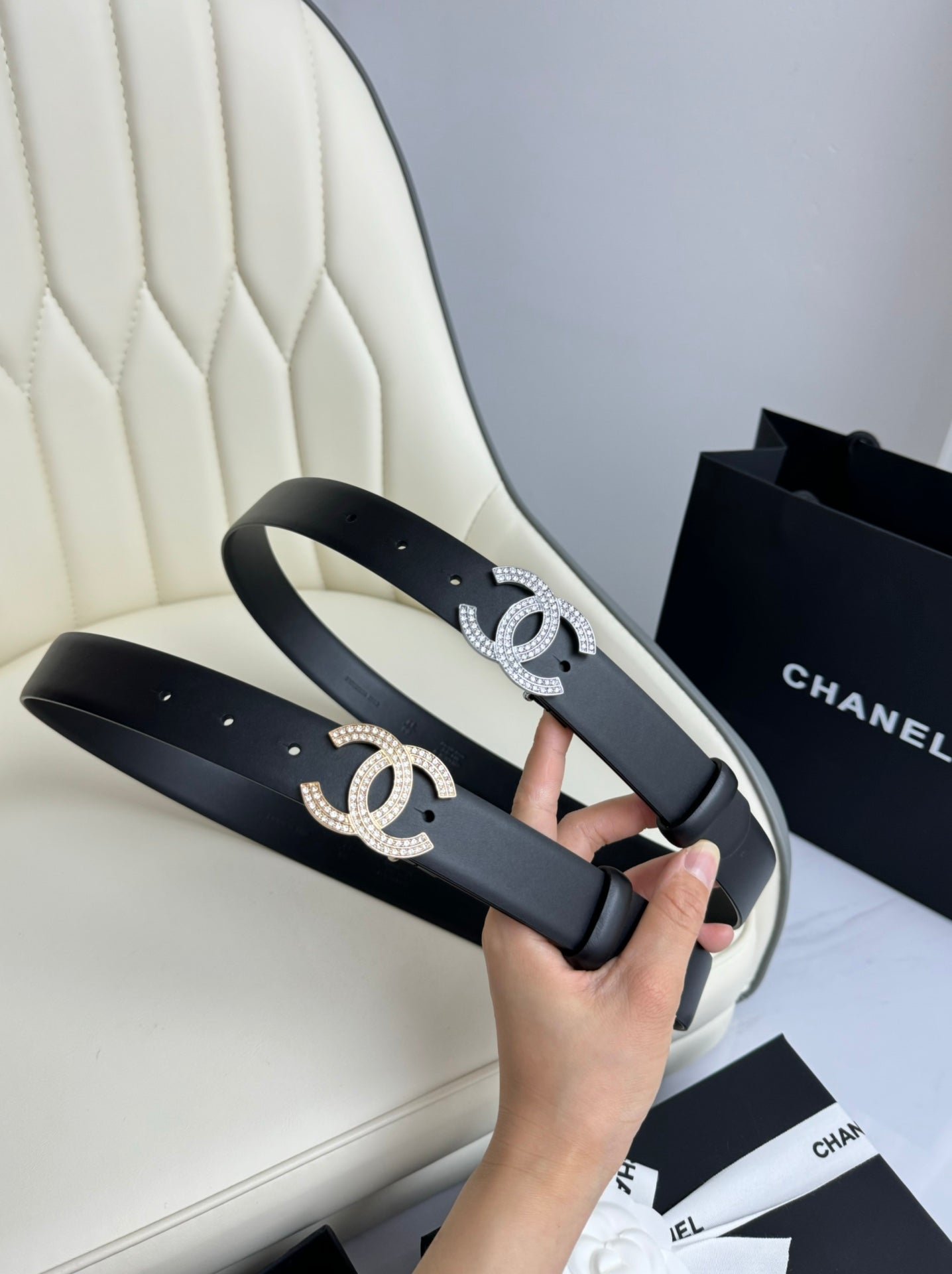 Alternative view of Chanel Wide Crystal CC Belt
