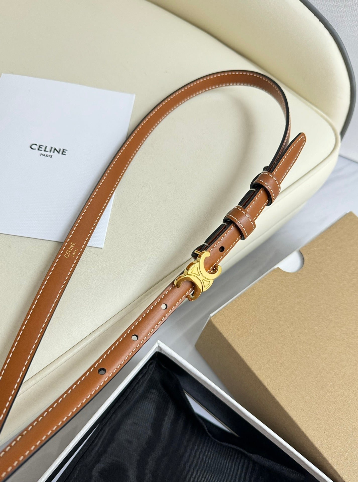 CELINE Tan Gold Triomphe Belt - Image 7