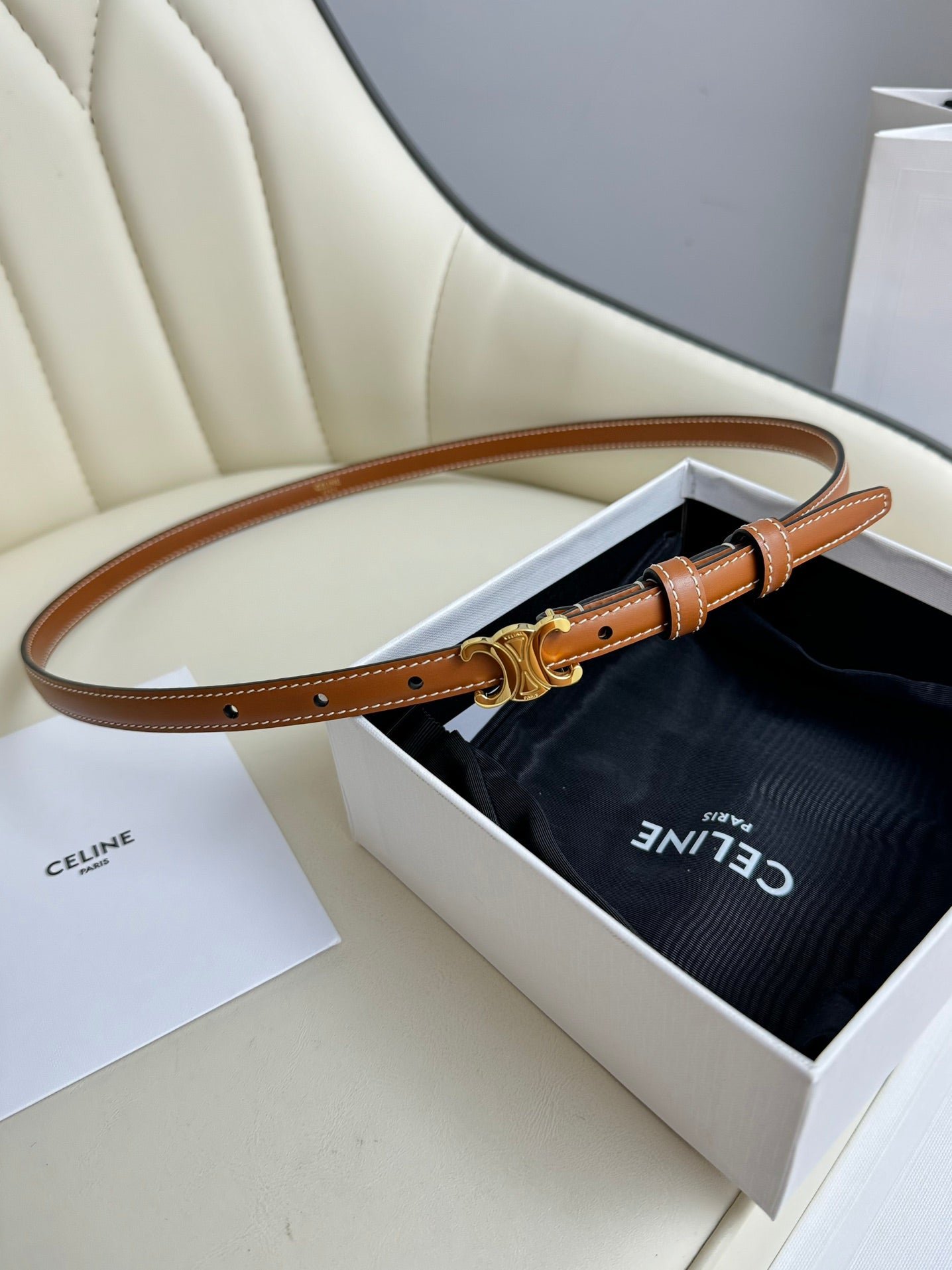 CELINE Tan Gold Triomphe Belt - Image 3
