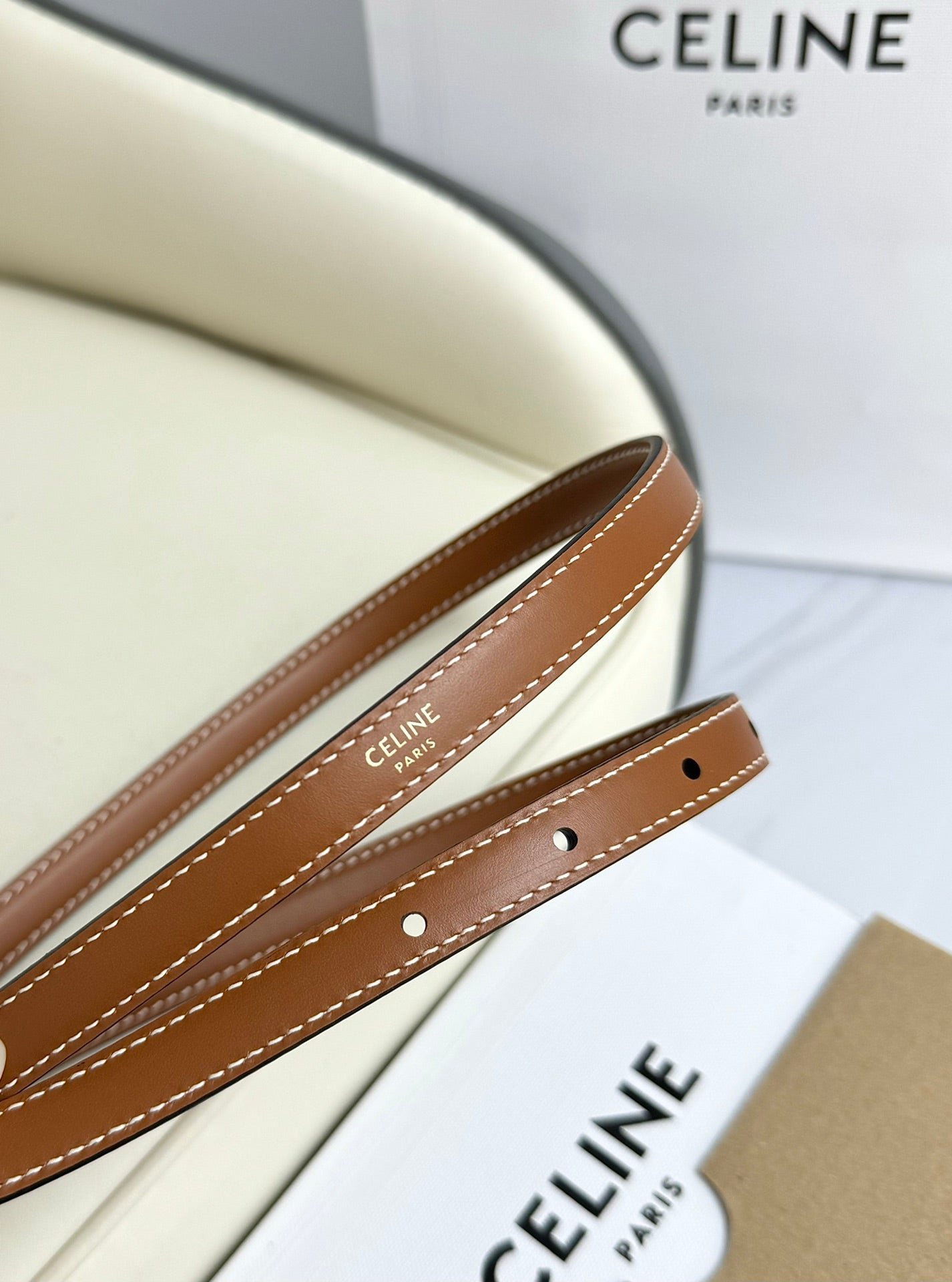 CELINE Tan Gold Triomphe Belt - Image 4
