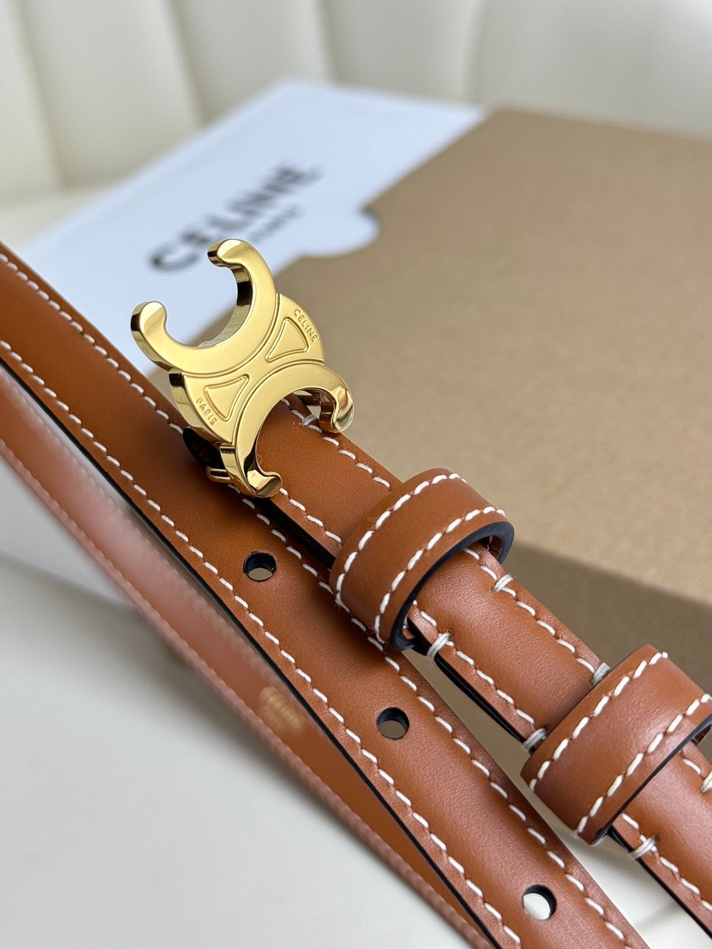 CELINE Tan Gold Triomphe Belt - Image 5