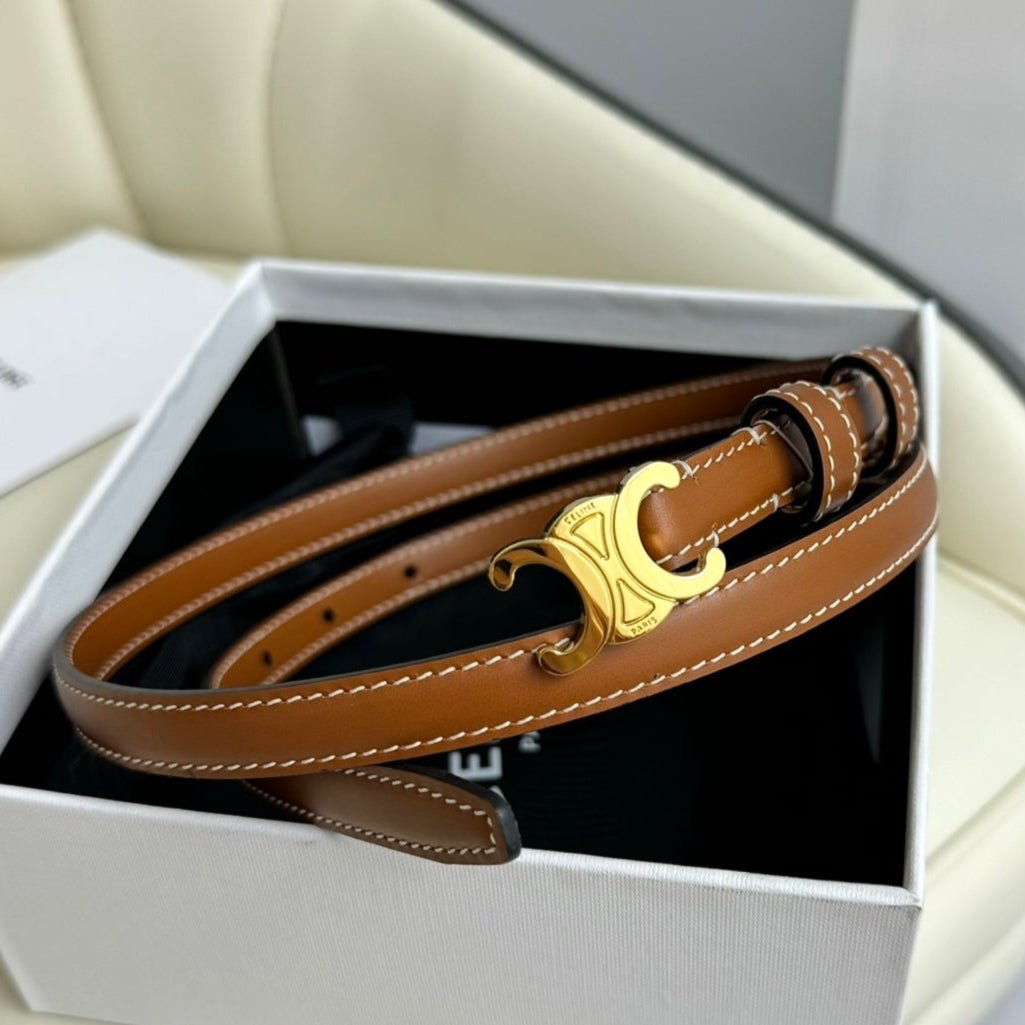 CELINE Tan Gold Triomphe Belt