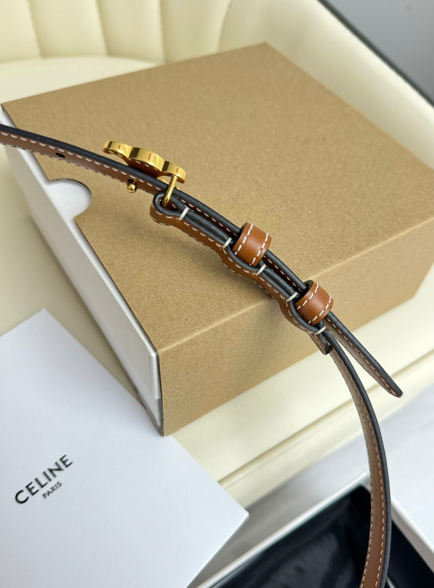 CELINE Tan Gold Triomphe Belt - Image 8