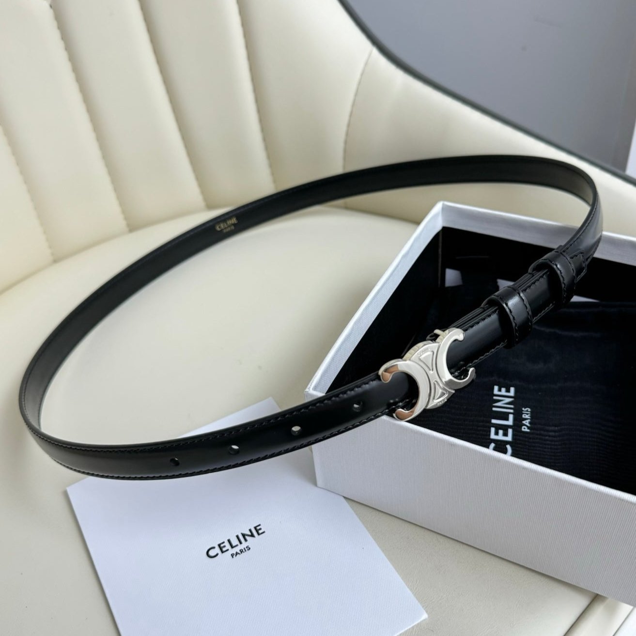 Alternative view of CELINE Black Triomphe Silver Belt