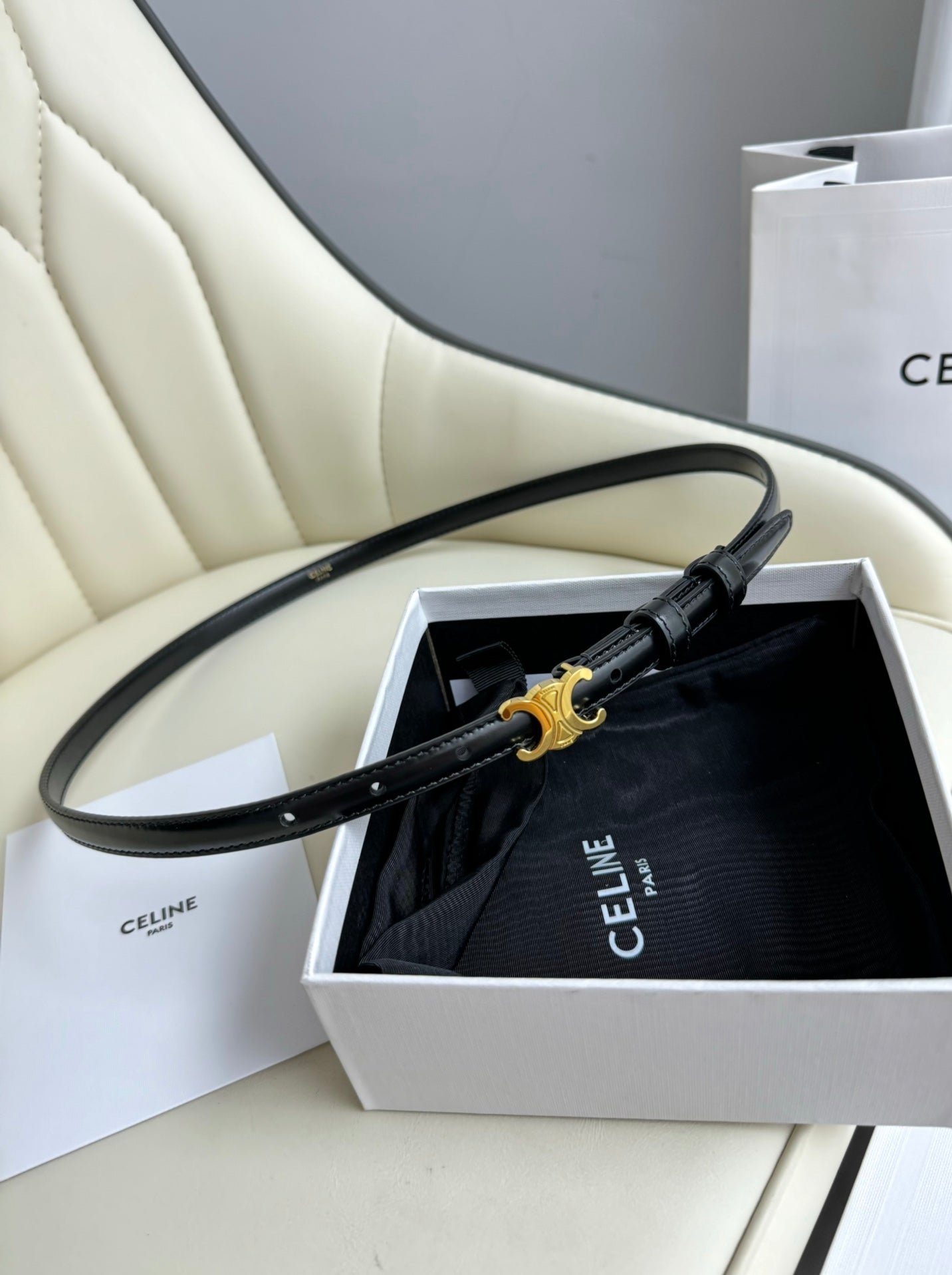Alternative view of CELINE Black Gold Triomphe Belt