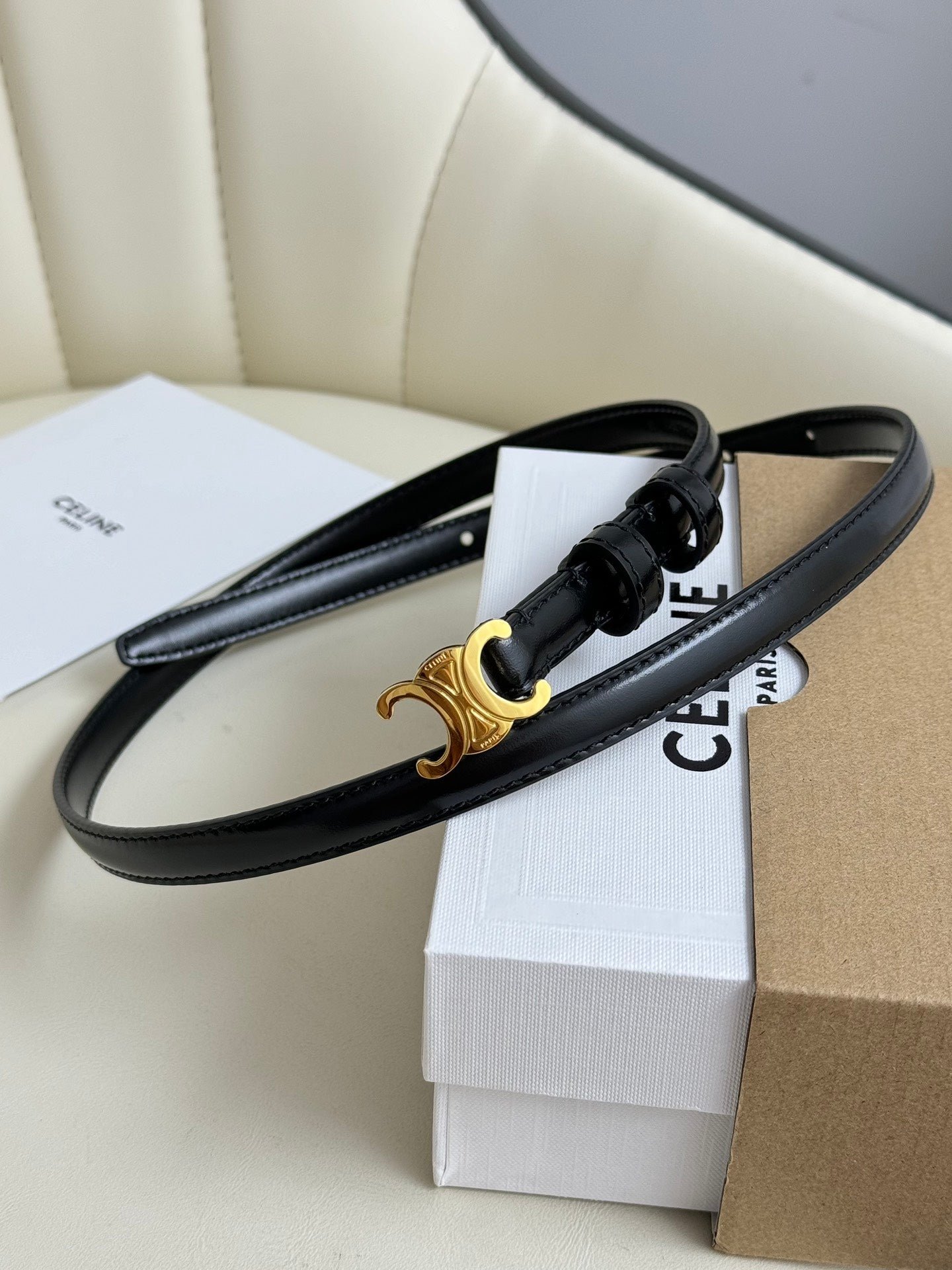 CELINE Black Gold Triomphe Belt - Image 4