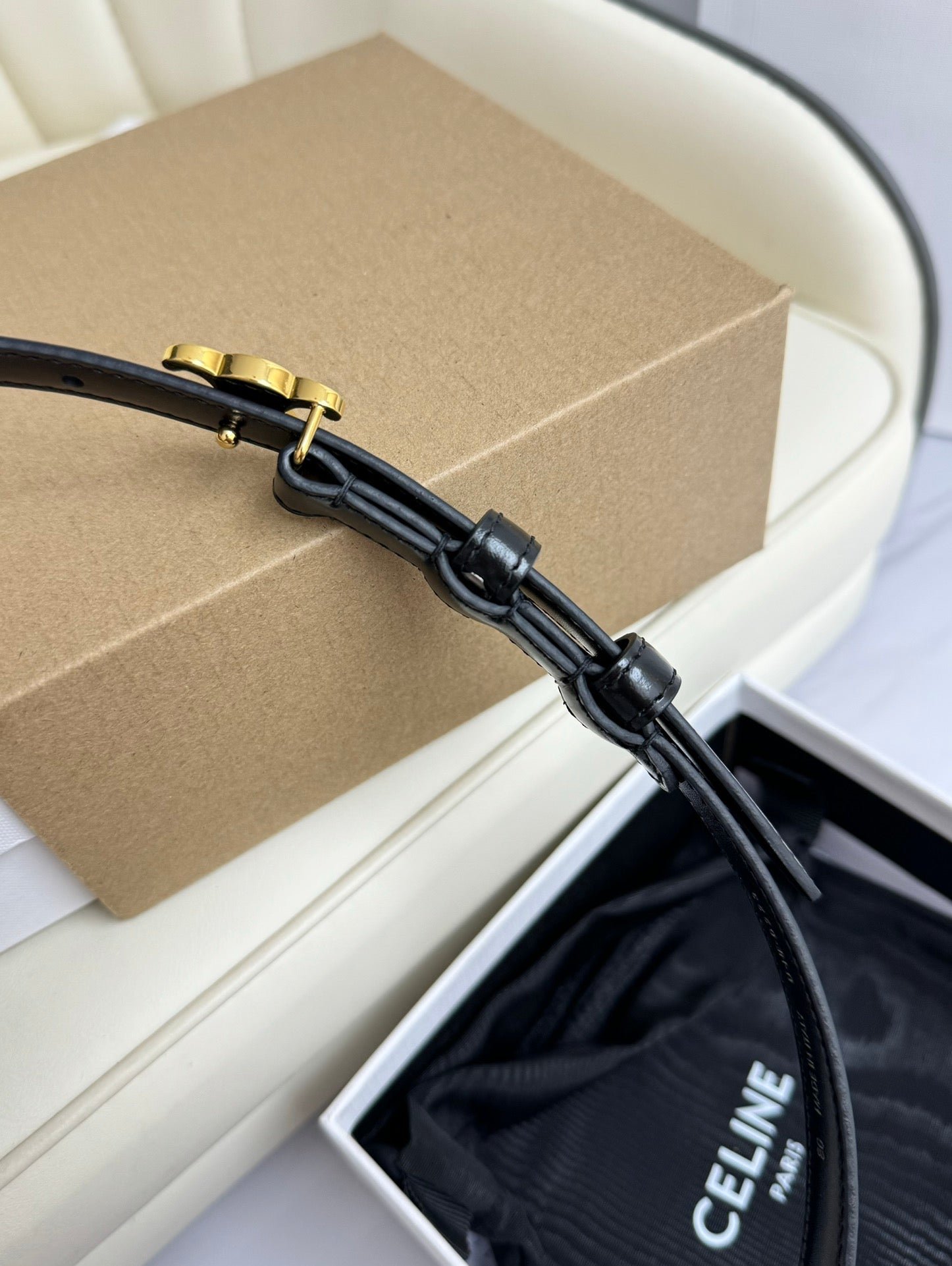 CELINE Black Gold Triomphe Belt - Image 7