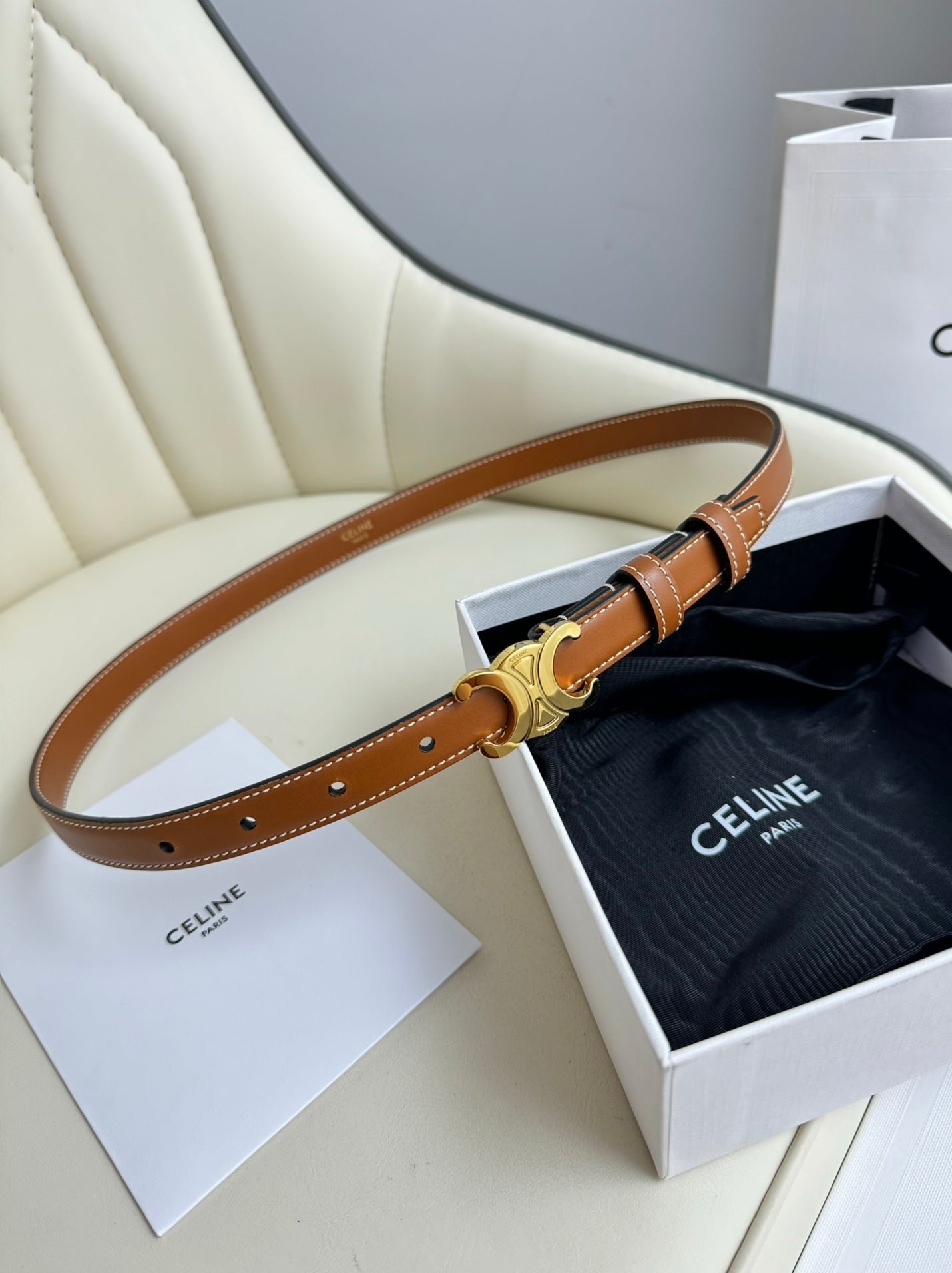 Alternative view of CELINE Tan Gold Triomphe Belt