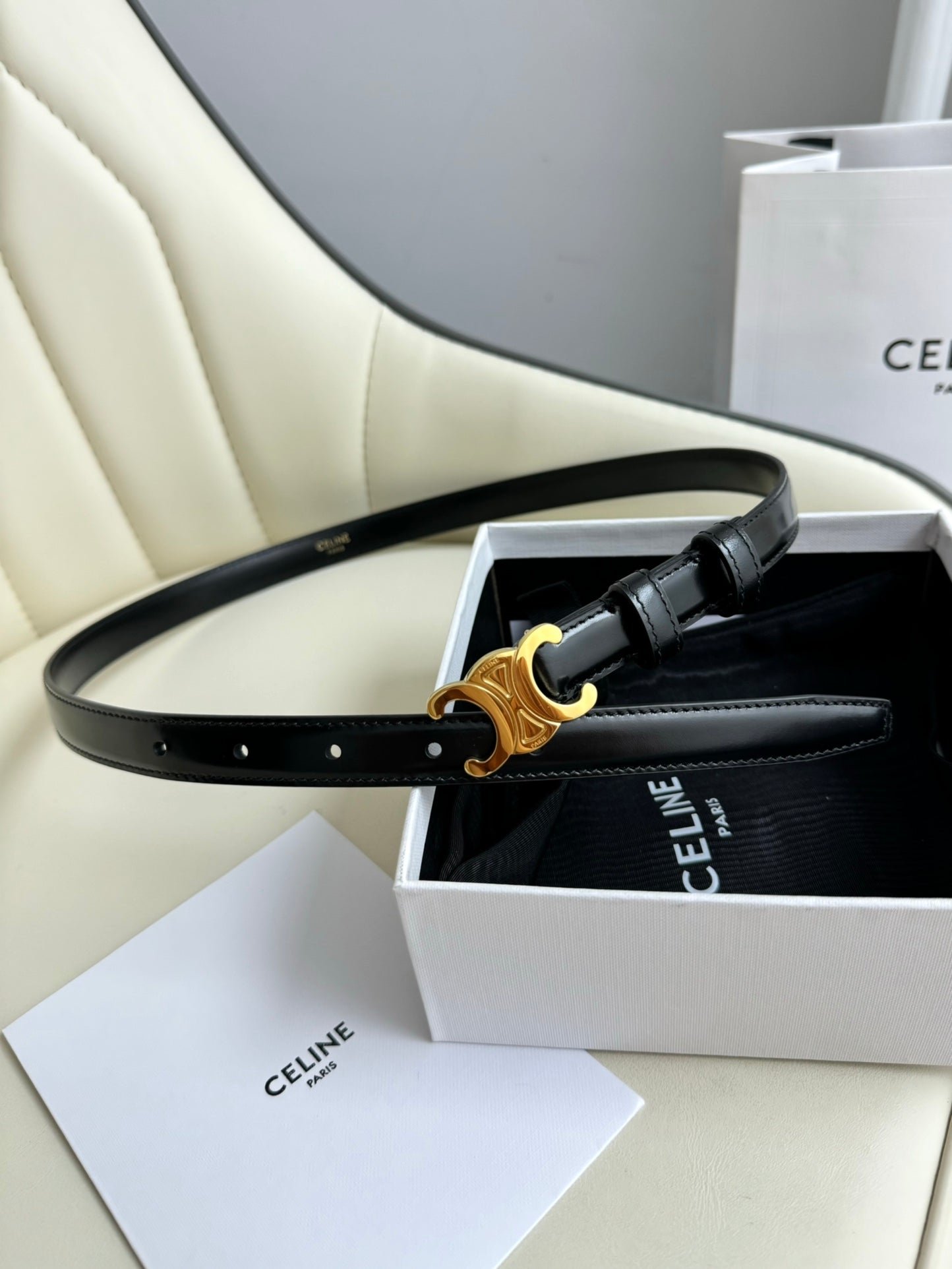 Alternative view of CELINE Black Gold Triomphe Belt