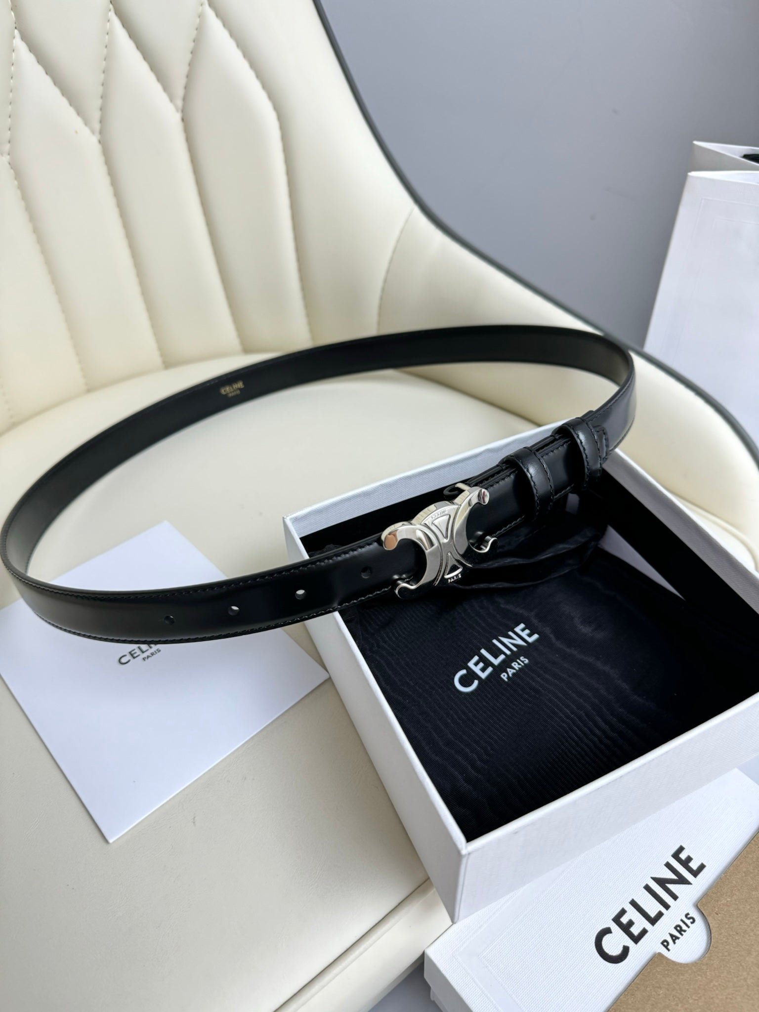Alternative view of CELINE Black Triomphe Silver Belt