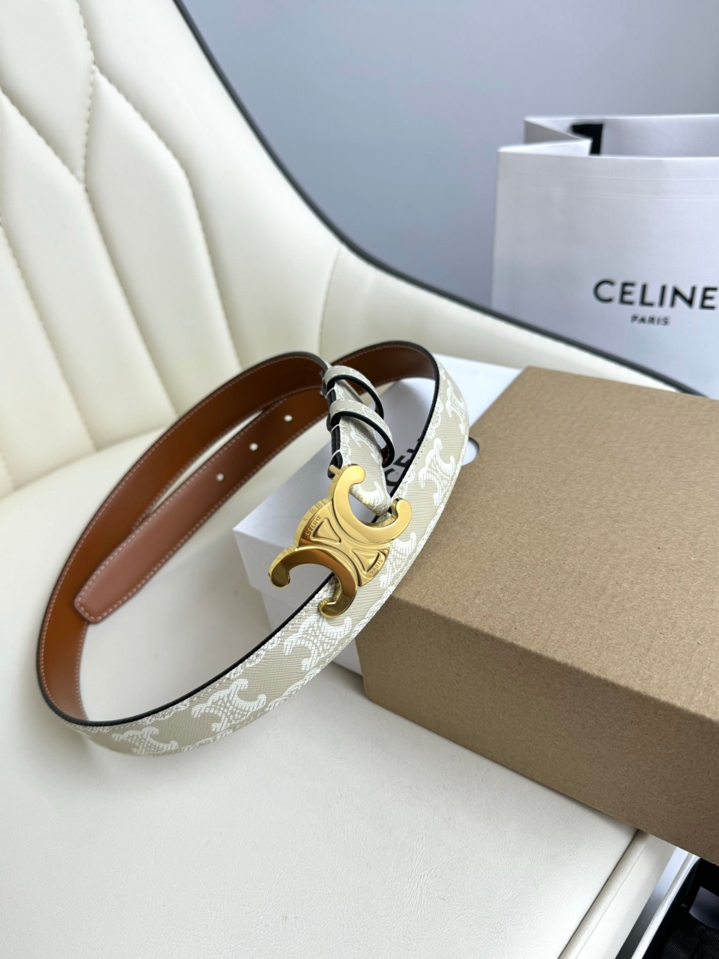 Alternative view of CELINE White Monogram Gold Belt
