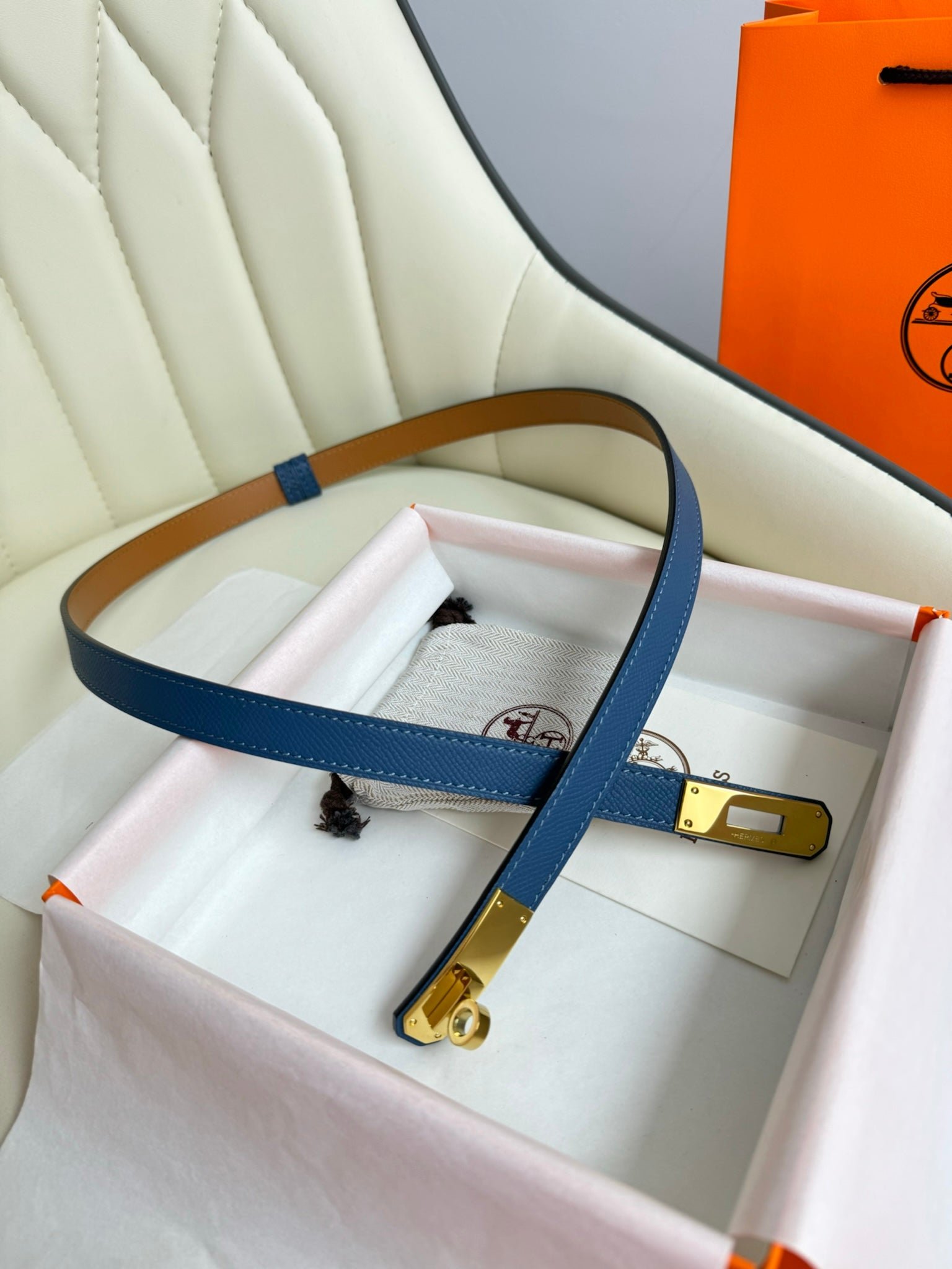 Alternative view of HM Kelly Belt 18mm Blue Epsom Leather
