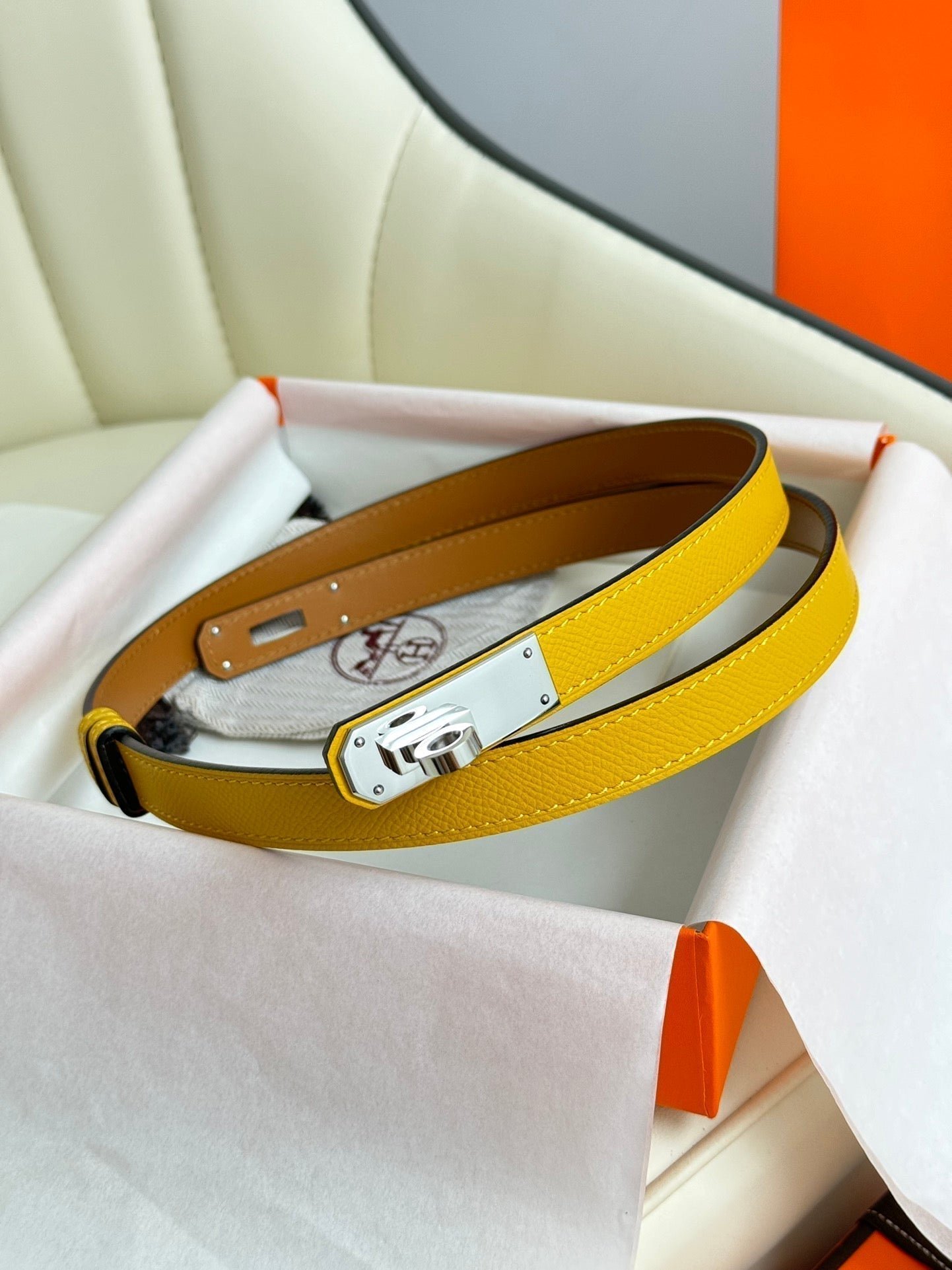Alternative view of HM Kelly Belt 18mm Dark Yellow Epsom Leather