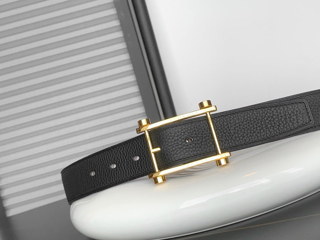 Alternative view of HM REVERSIBLE BLACK AND BLACK AND KHAKI BROWN LEATHER STRAP 32 MM GOLD HARDWARE