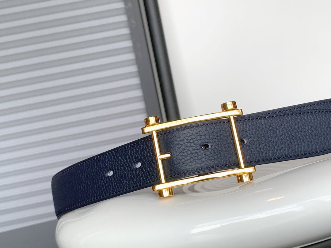 Alternative view of HM REVERSIBLE NAVY BLUE LEATHER STRAP 32 MM GOLD HARDWARE