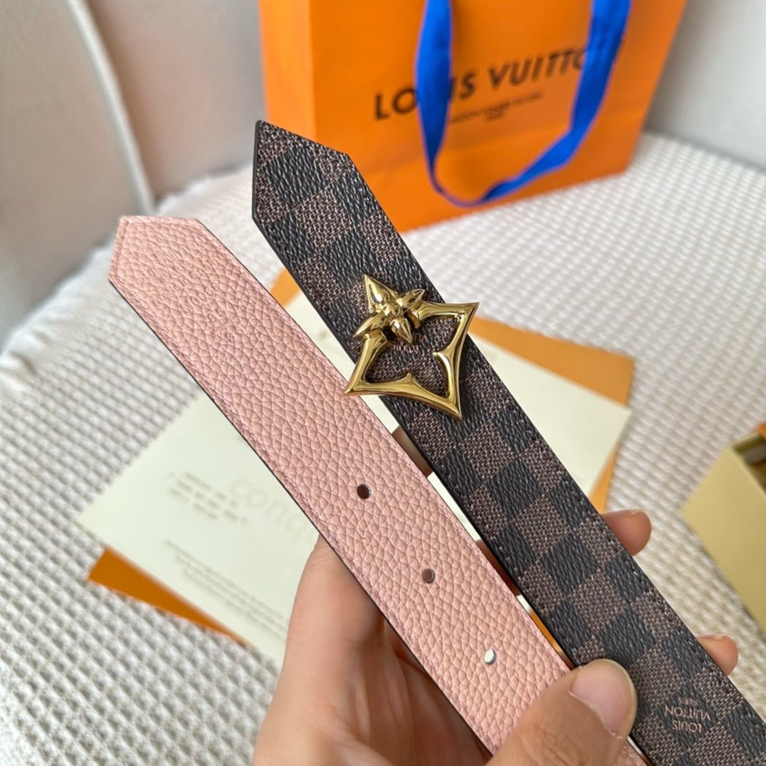 LV FLOWERGRAM 30MM REVERSIBLE BELT IN LIGHT PINK CALFSKIN GOLD HARDWARE - Image 9