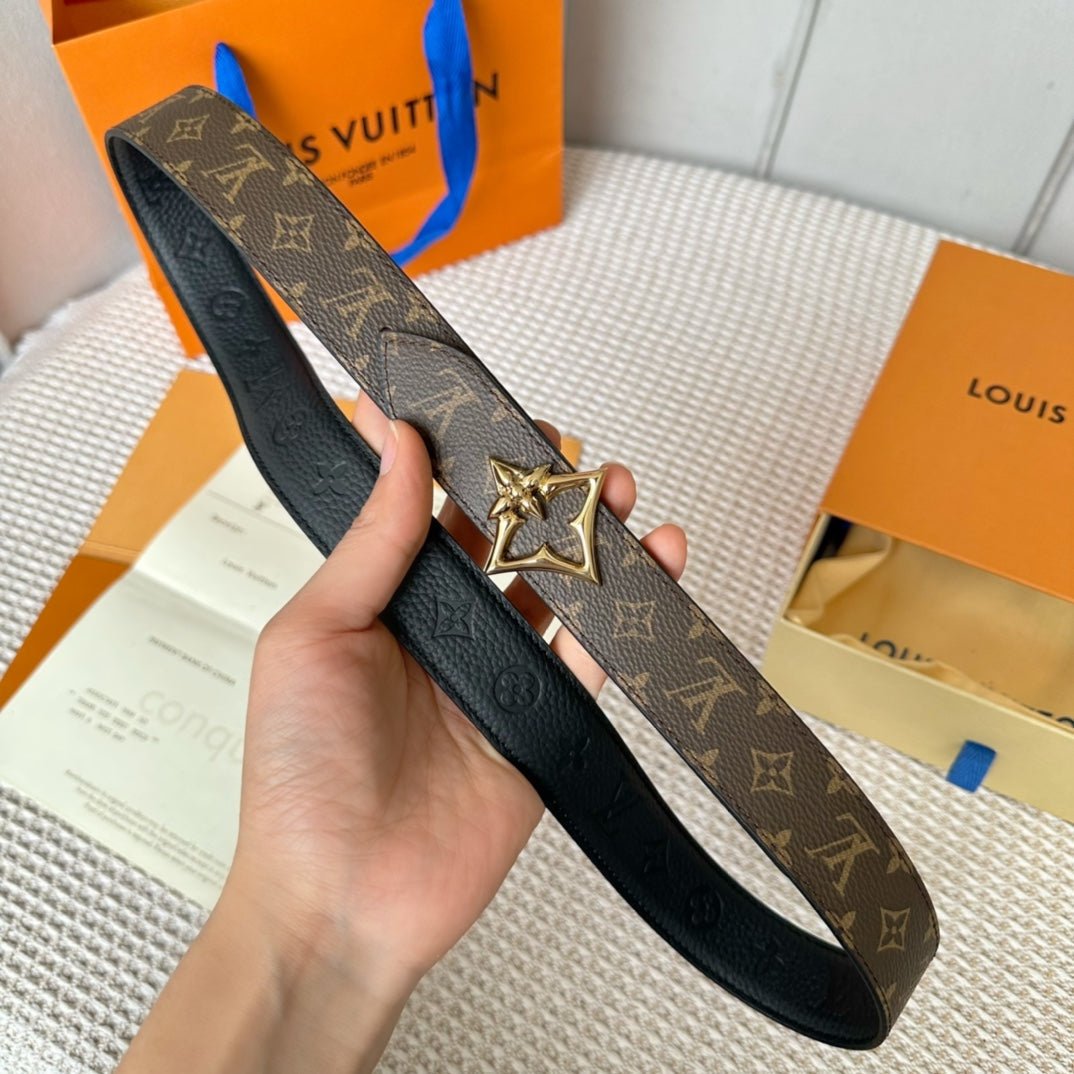 Alternative view of LV FLOWERGRAM 30MM REVERSIBLE BELT IN BLACK EMBOSSED CALFSKIN GOLD HARDWARE