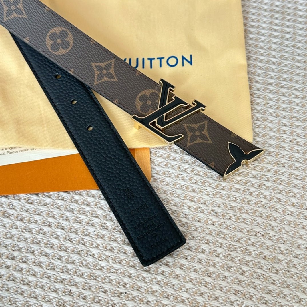 Alternative view of Pretty LV 30mm Reversible Belt Black Gold Buckle Black Brown Leather
