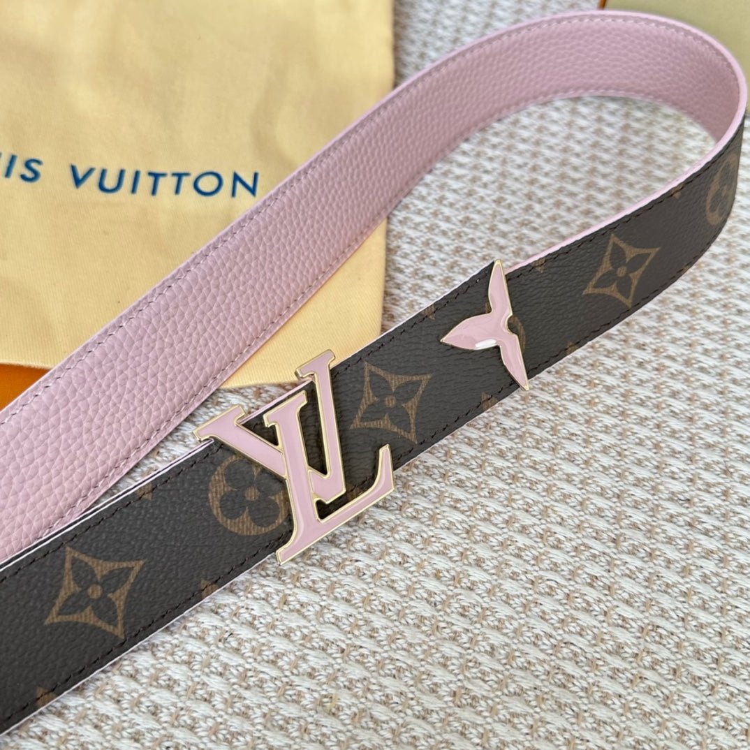 Pretty LV 30mm Reversible Belt Pink Gold Buckle Pink Brown Leather - Image 4