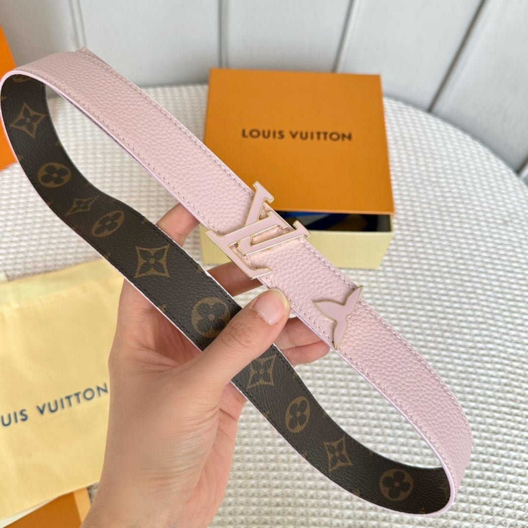 Alternative view of Pretty LV 30mm Reversible Belt Pink Gold Buckle Pink Brown Leather
