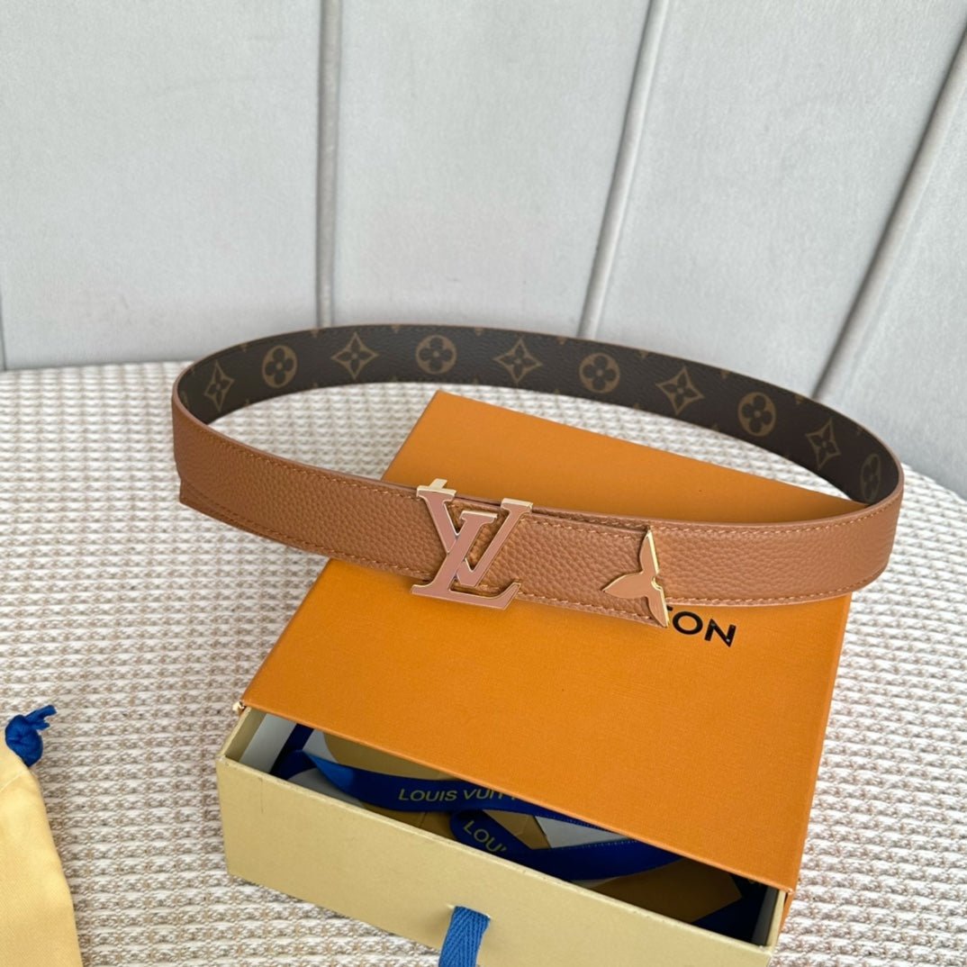 Alternative view of Pretty LV 30mm Reversible Belt Tan Gold Buckle Tan Brown Leather