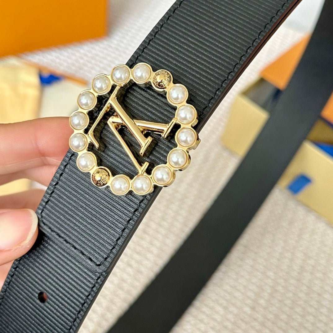 LV Leather Gold Pearl Belt - Image 5