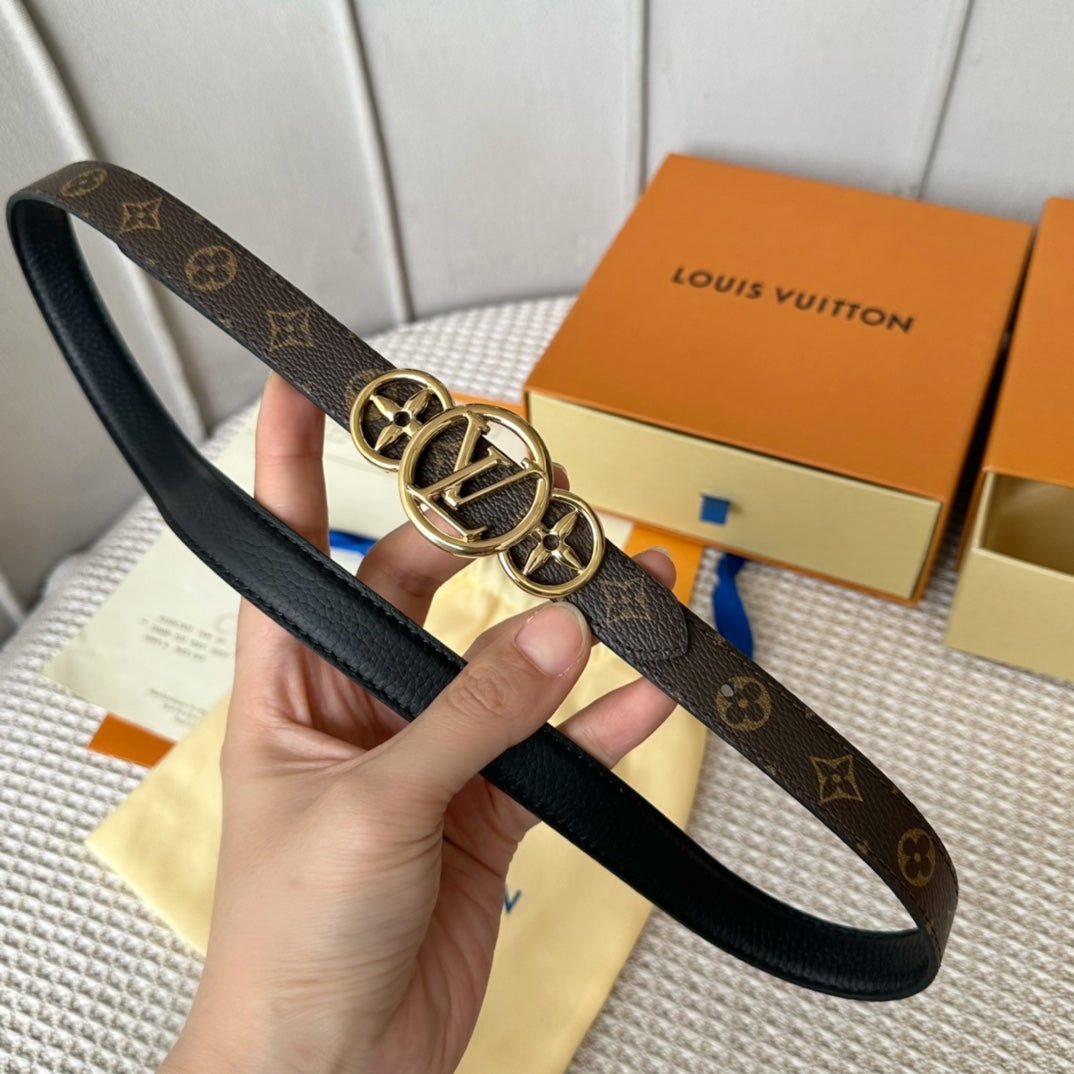 Alternative view of LV S-LOCK BELT 20 MM TAUPE BROWN MONOGRAM AND BLACK CALFSKIN GOLD HARDWARE